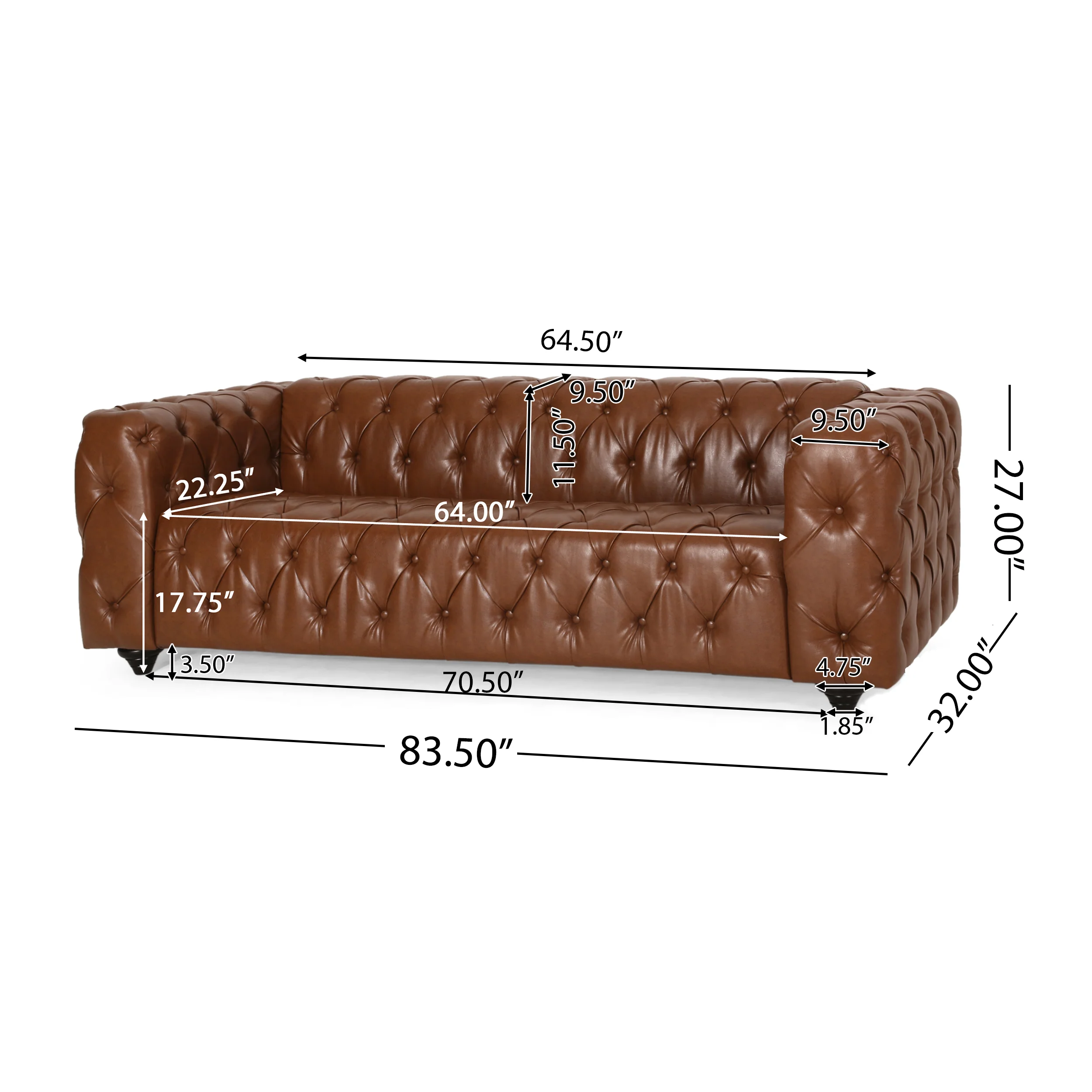 Marengo Contemporary Velvet Tufted 3 Seater Sofa - furnishings