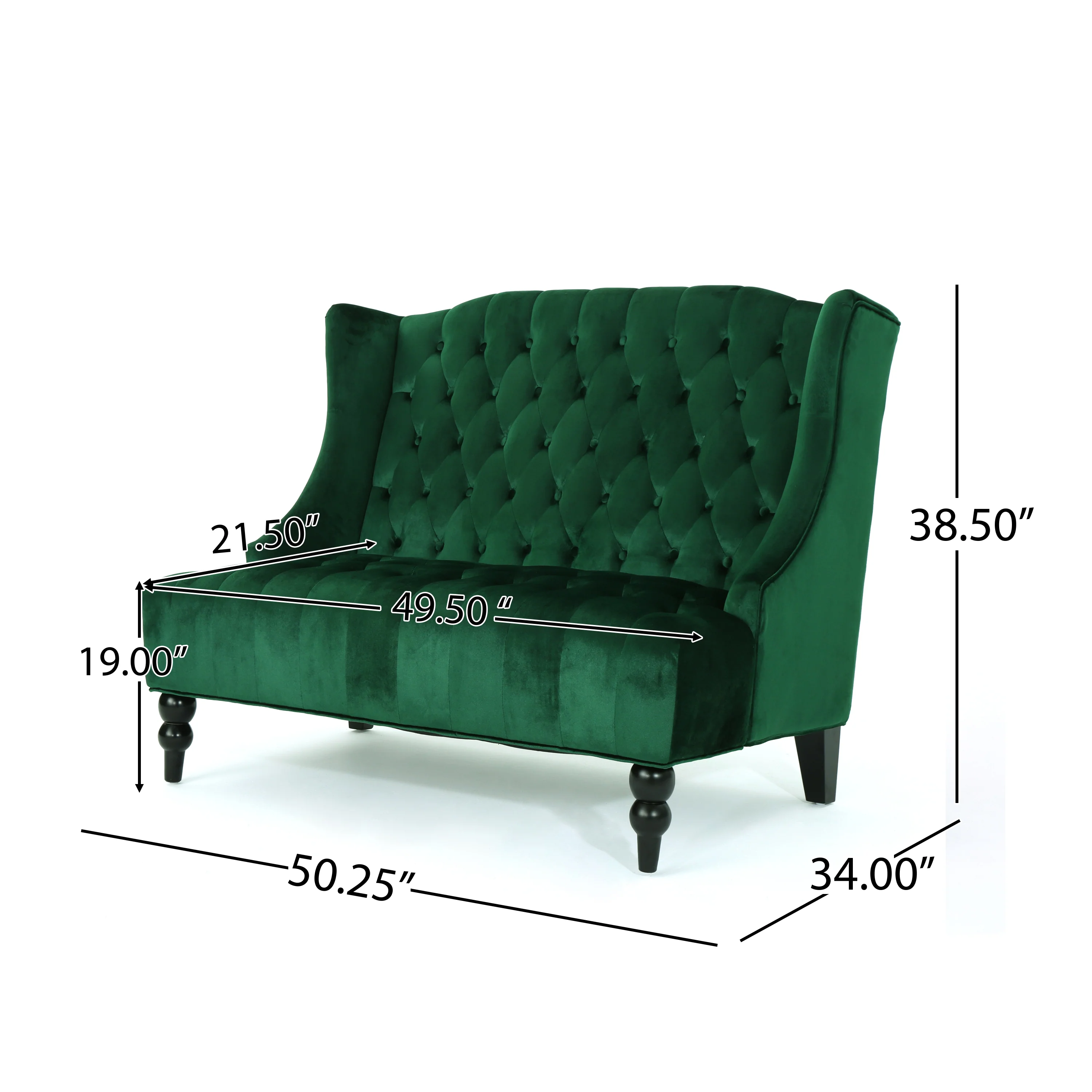 Leah French Style Tufted High Winged Back New Velvet Loveseat - furnishings
