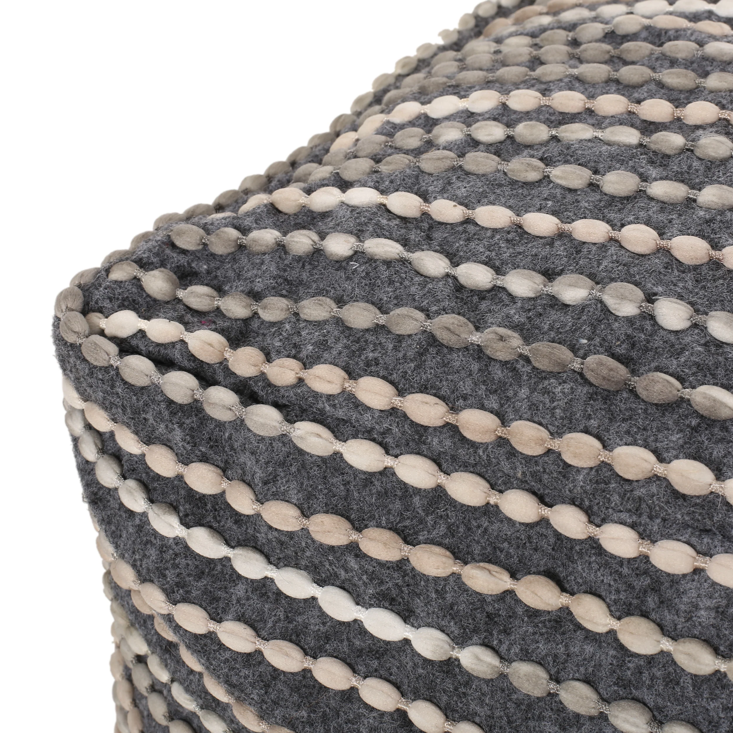 Purvis Jarrett Boho Handcrafted Fabric Cube Pouf, Ivory, Beige, and Gray - furnishings