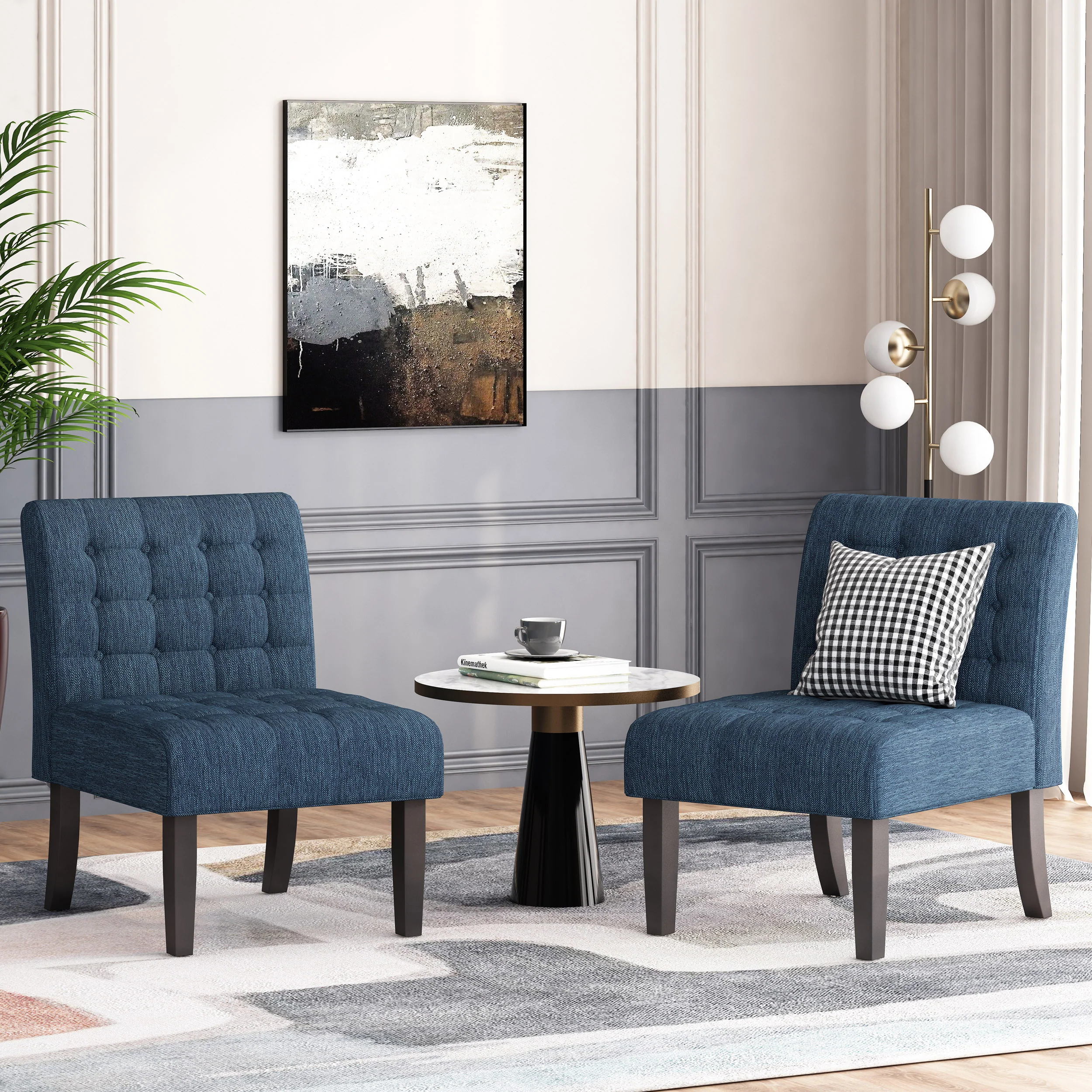 Mulligan Contemporary Fabric Tufted Slipper Chairs, Set of 2 - furnishings