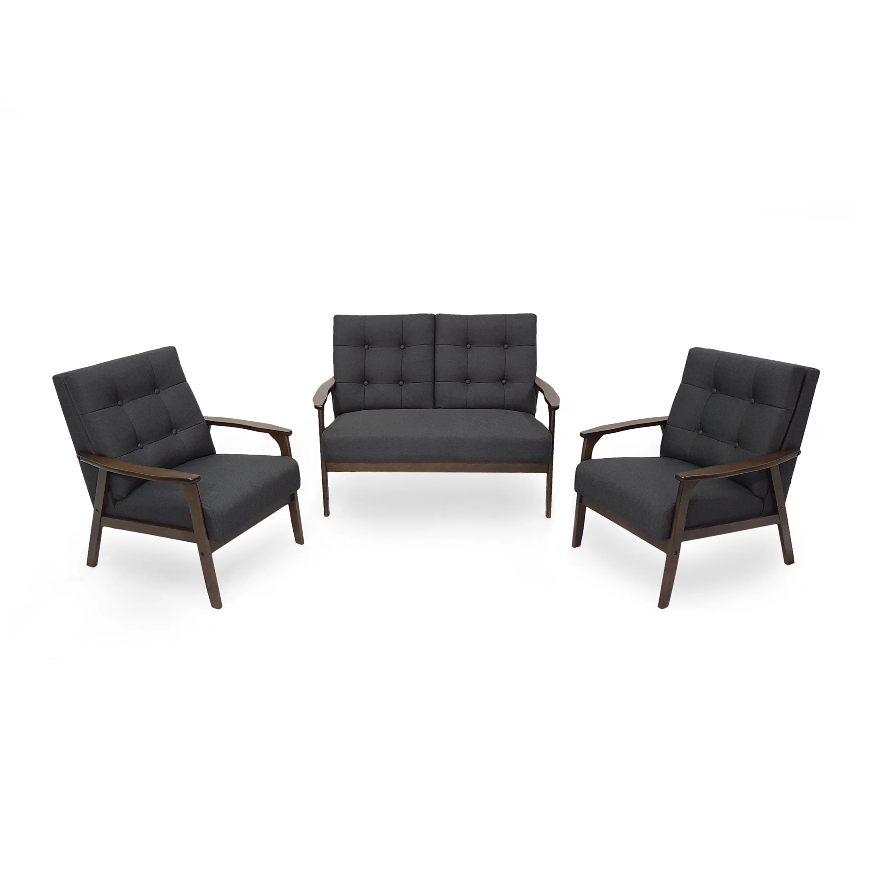 Maureen Mid-Century Modern 3-Piece Fabric Chairs & Love Seat Living Room Set - furnishings