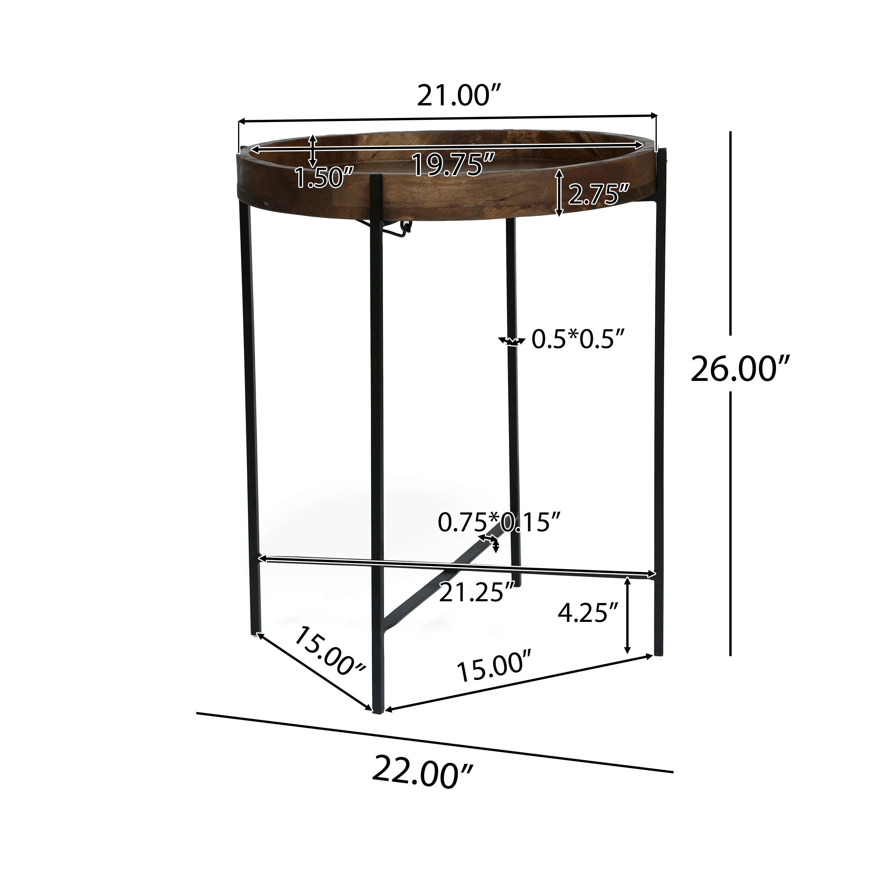 Glynn Tift Handcrafted Modern Industrial Mango Wood Folding Tray Top Side Table - furnishings