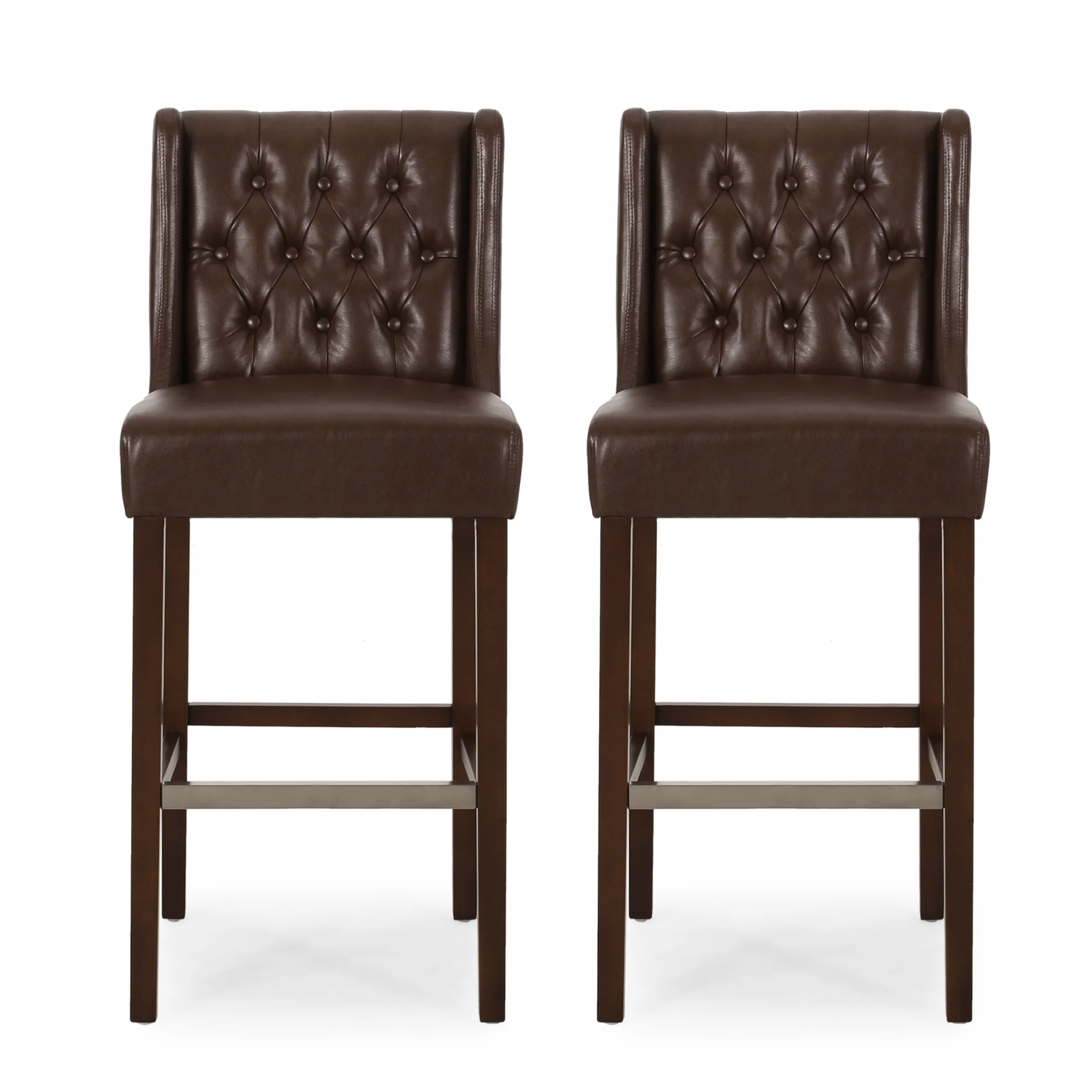 Leeandre Contemporary Wingback Faux Leather Barstools (Set of 2) - furnishings