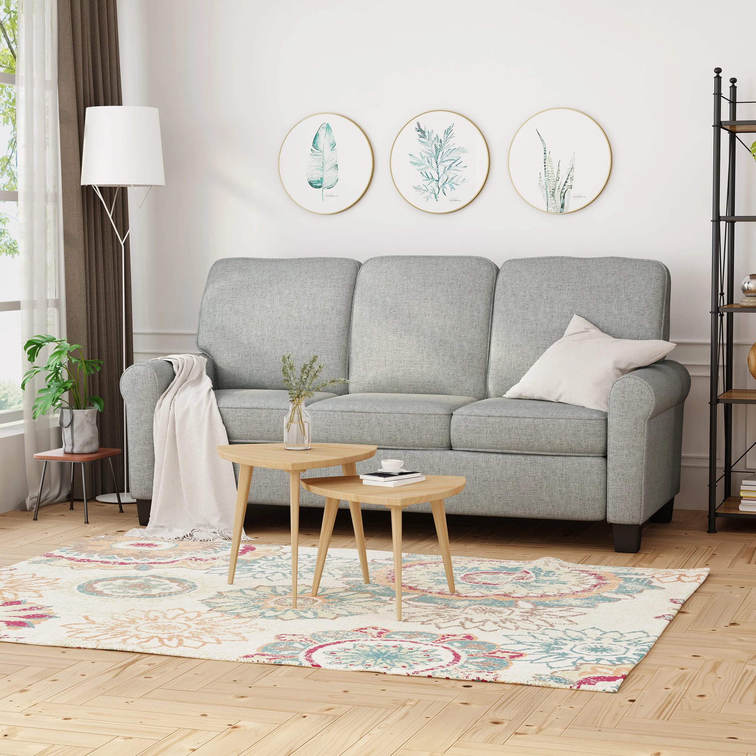 Bridget Contemporary Scrolled Arm Upholstered Fabric Sofa with Tonal Piping - furnishings