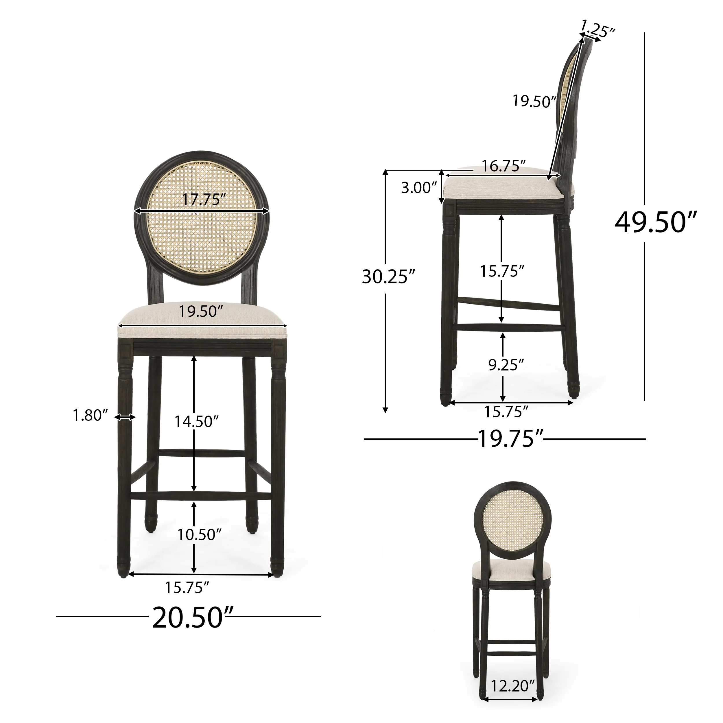 Towner French Country Wooden Barstools with Upholstered Seating (Set of 2) - furnishings