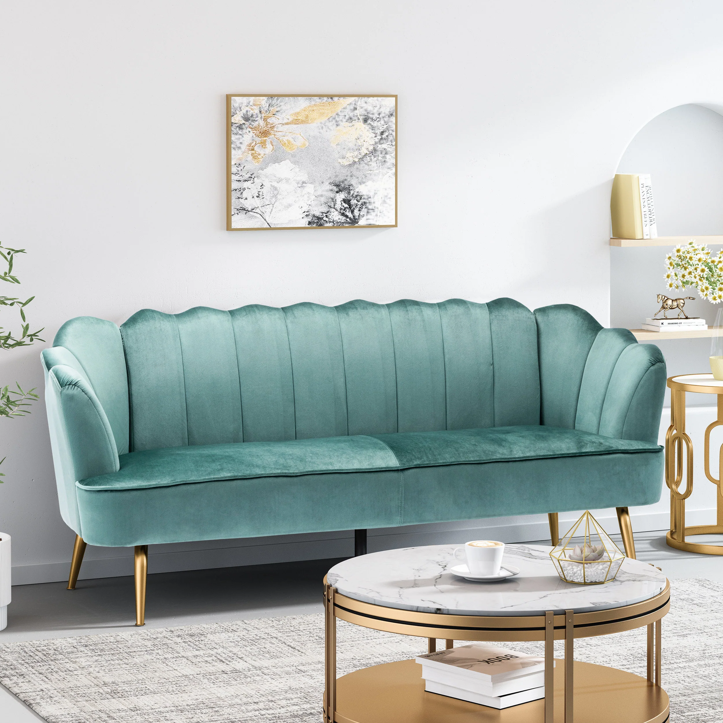 Ohnstad Modern Glam Velvet Channel Stitch 3 Seater Shell Sofa - furnishings