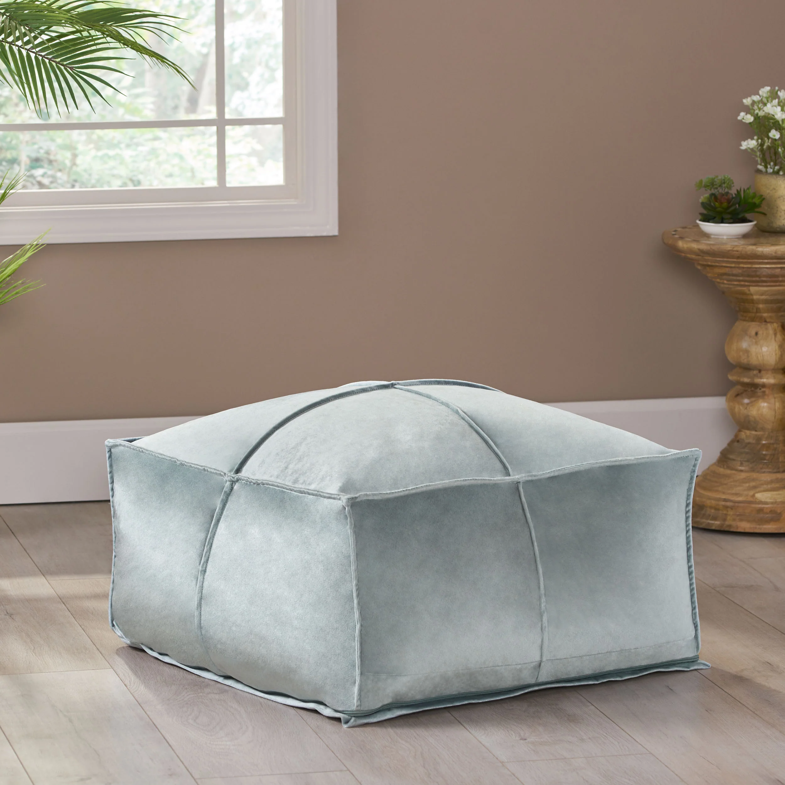 Cytheria Modern Glam Velvet Square Bean Bag Ottoman - furnishings