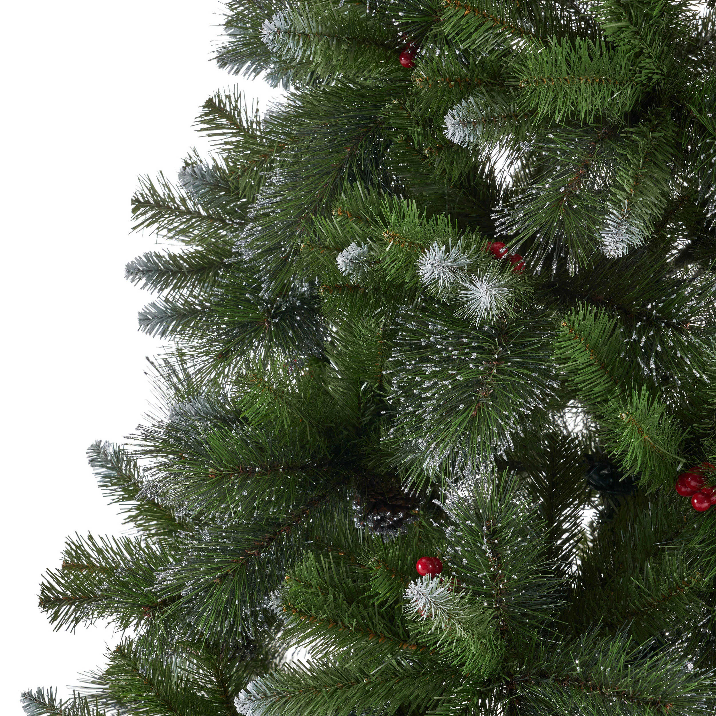 7-foot Mixed Spruce Hinged Artificial Christmas Tree with Glitter Branches, Red Berries, and Pinecones - furnbro