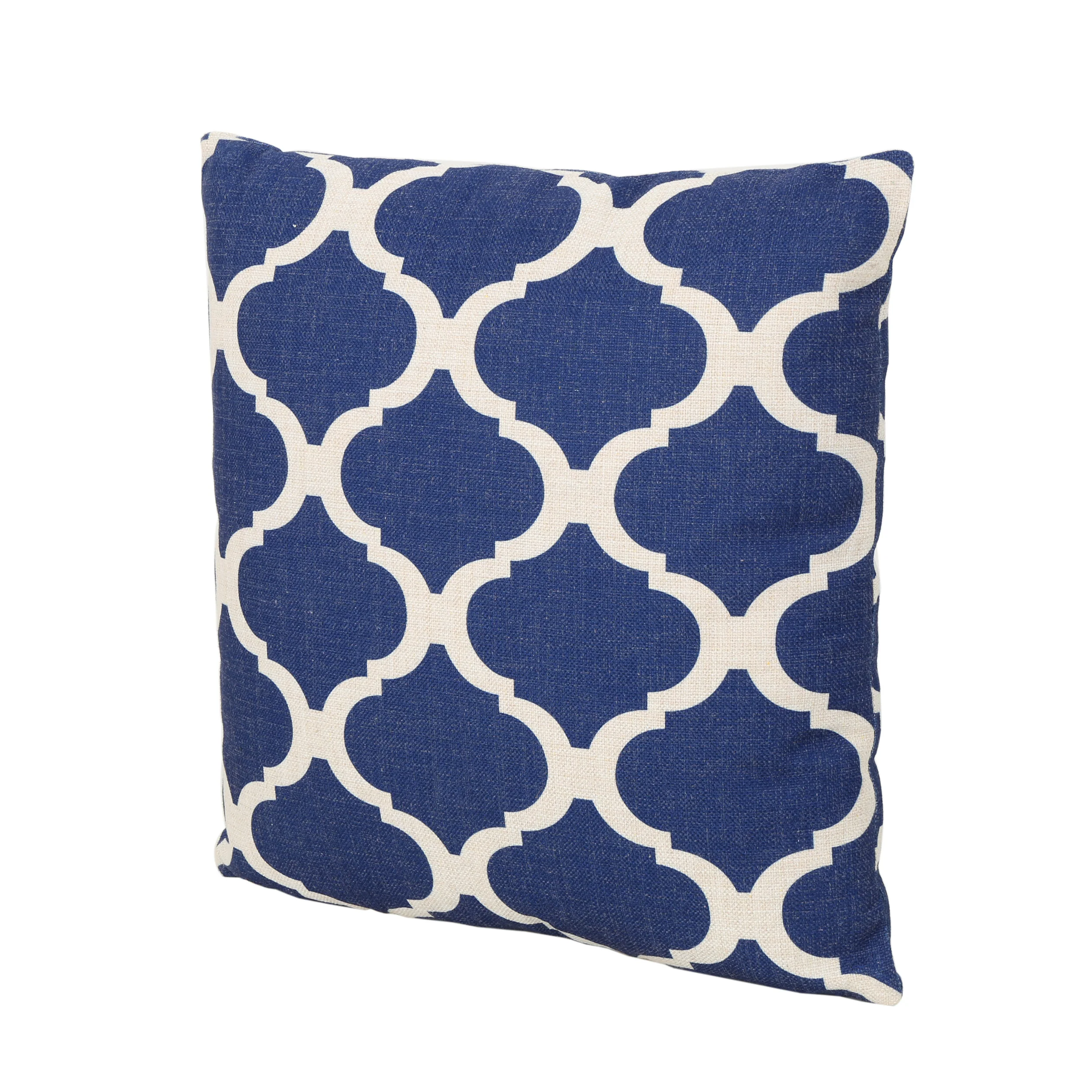 Wynne Outdoor Water Resistant 18-inch Square Pillow, Beige on Blue - furnishings