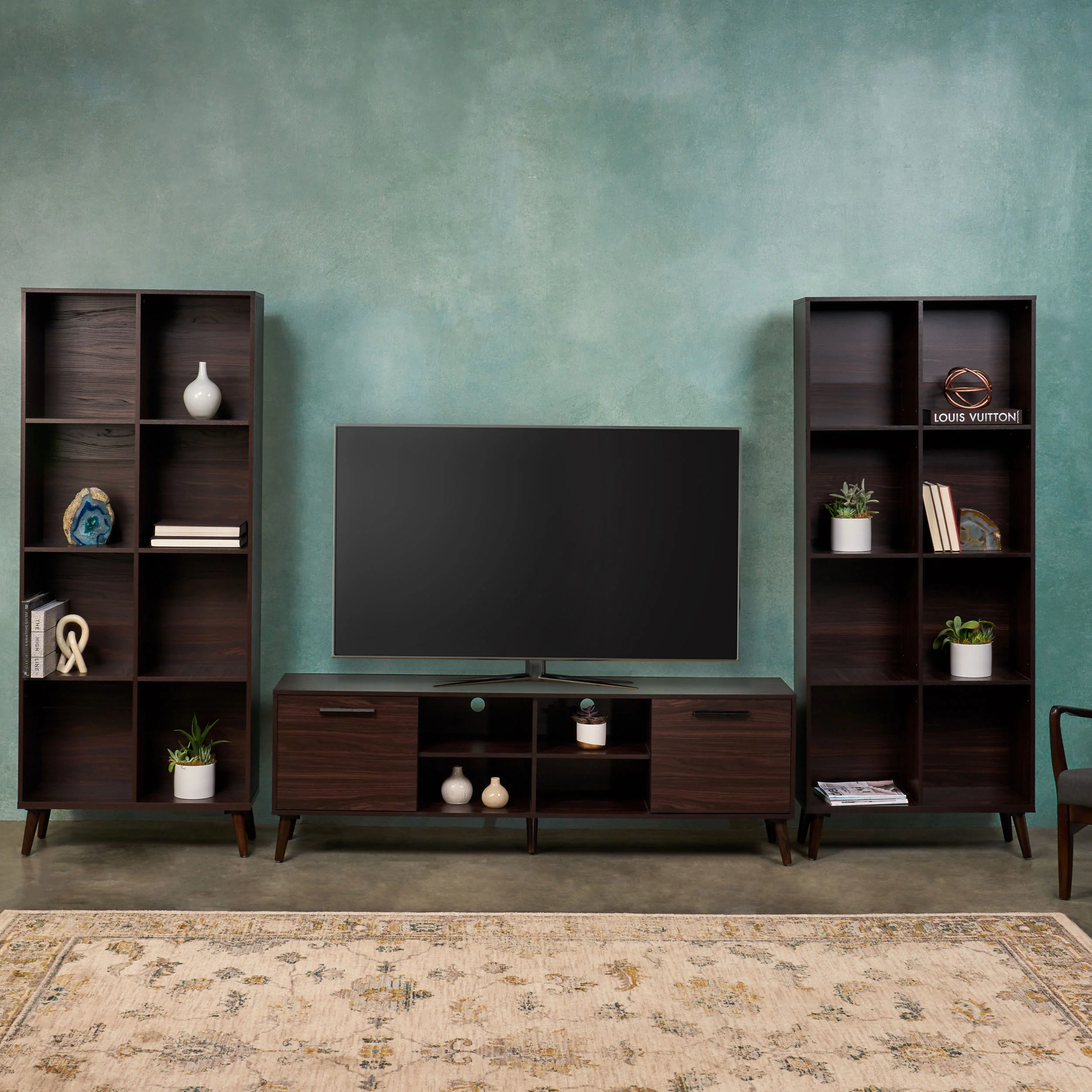 Darcy Mid Century 3 Piece TV Stand & Bookcases Set - furnishings