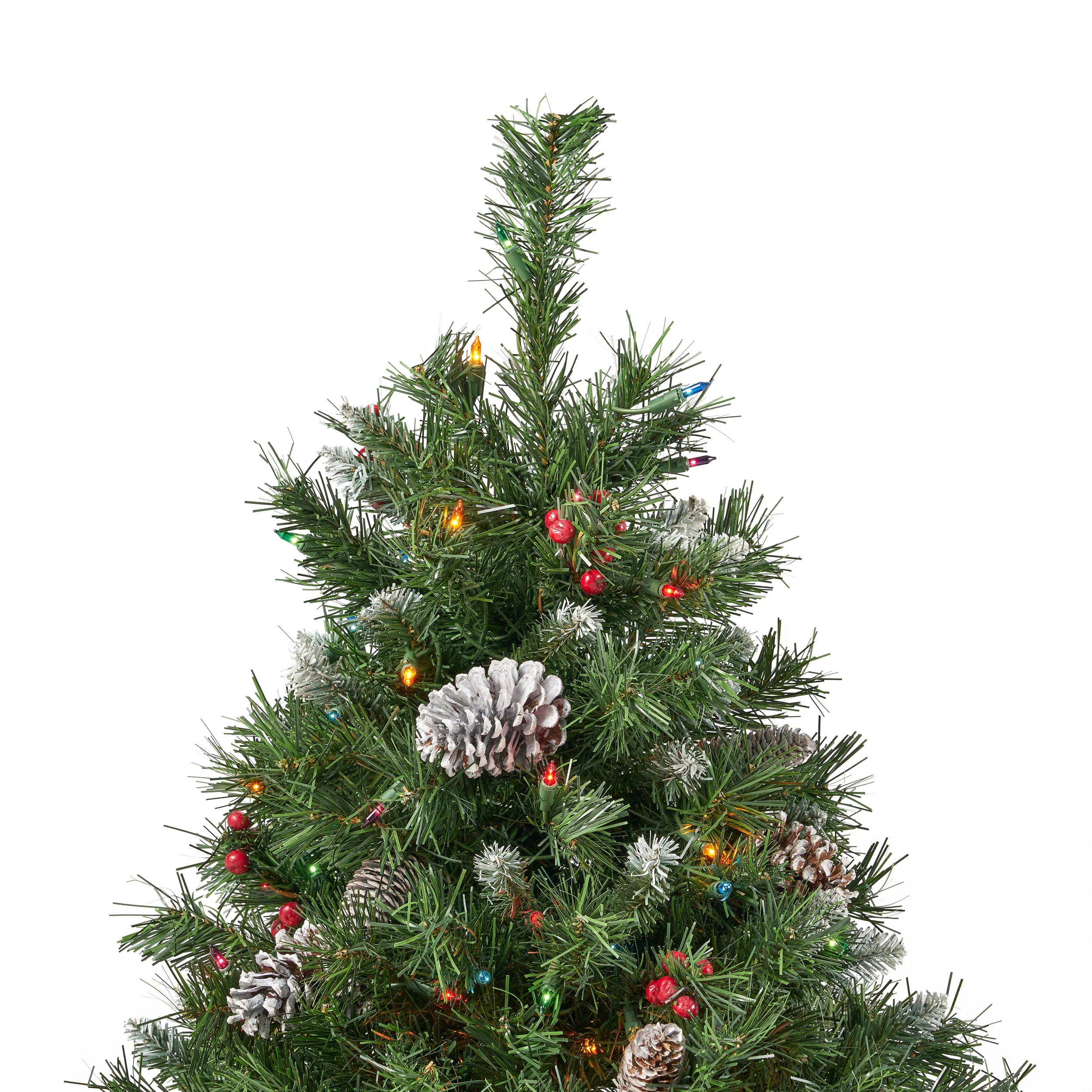 4.5-foot Mixed Spruce Hinged Artificial Christmas Tree with Frosted Branches, Red Berries, and Frosted Pinecones - furnbro