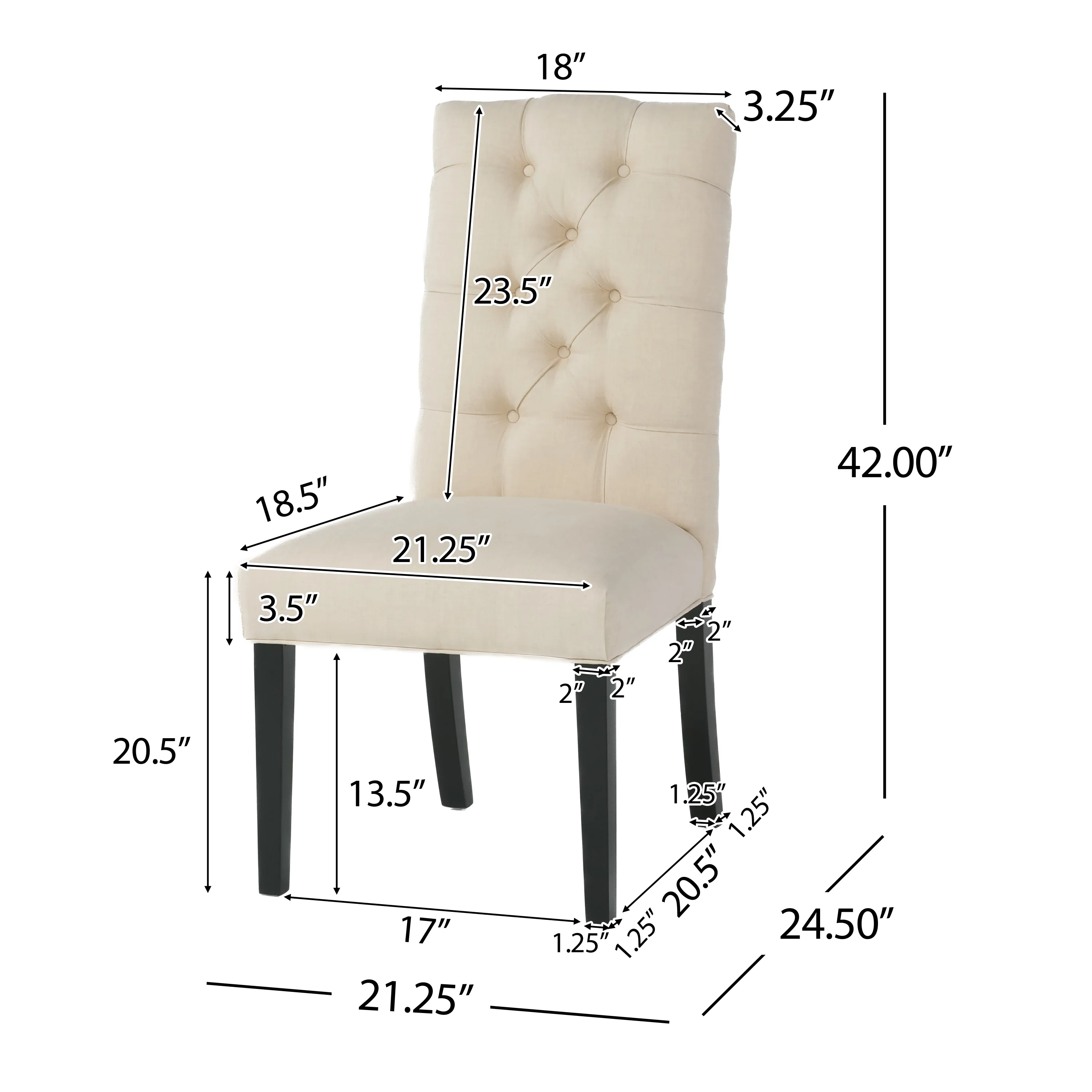 Prince Tufted Natural Plain Fabric Dining Chair (Set of 2) - furnishings