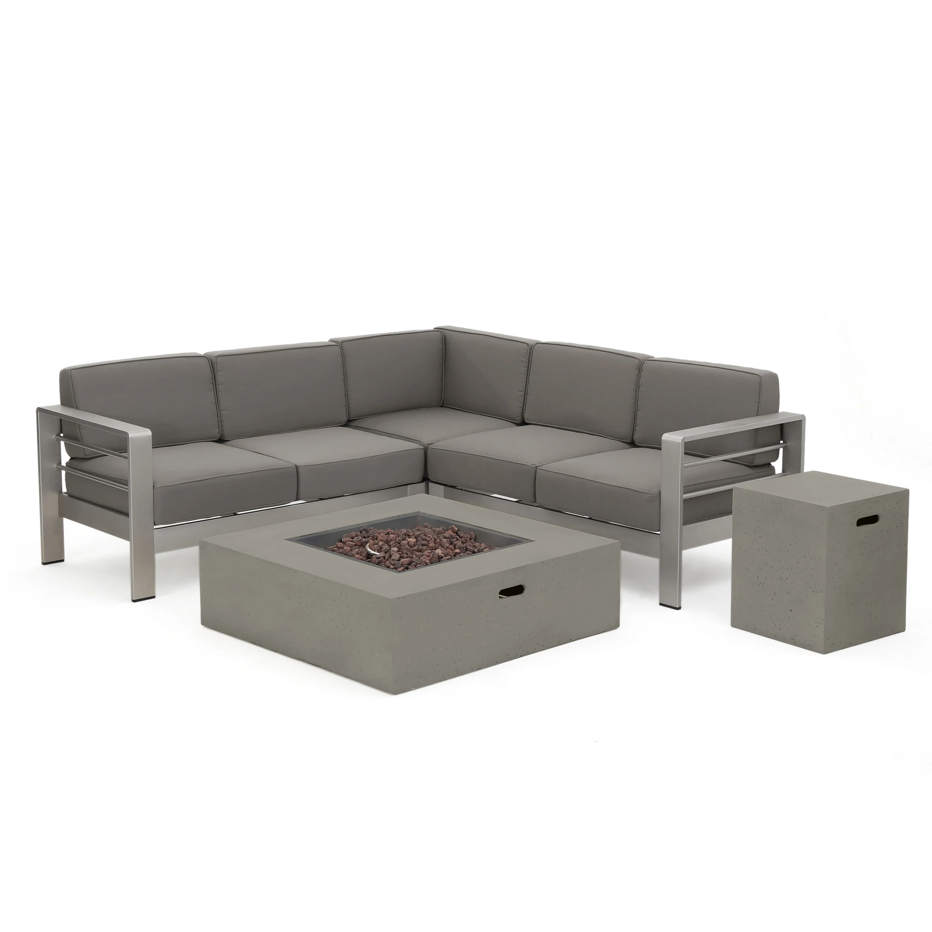 Crested-Bay V-shape Outdoor Fire Table Sofa Set - furnishings