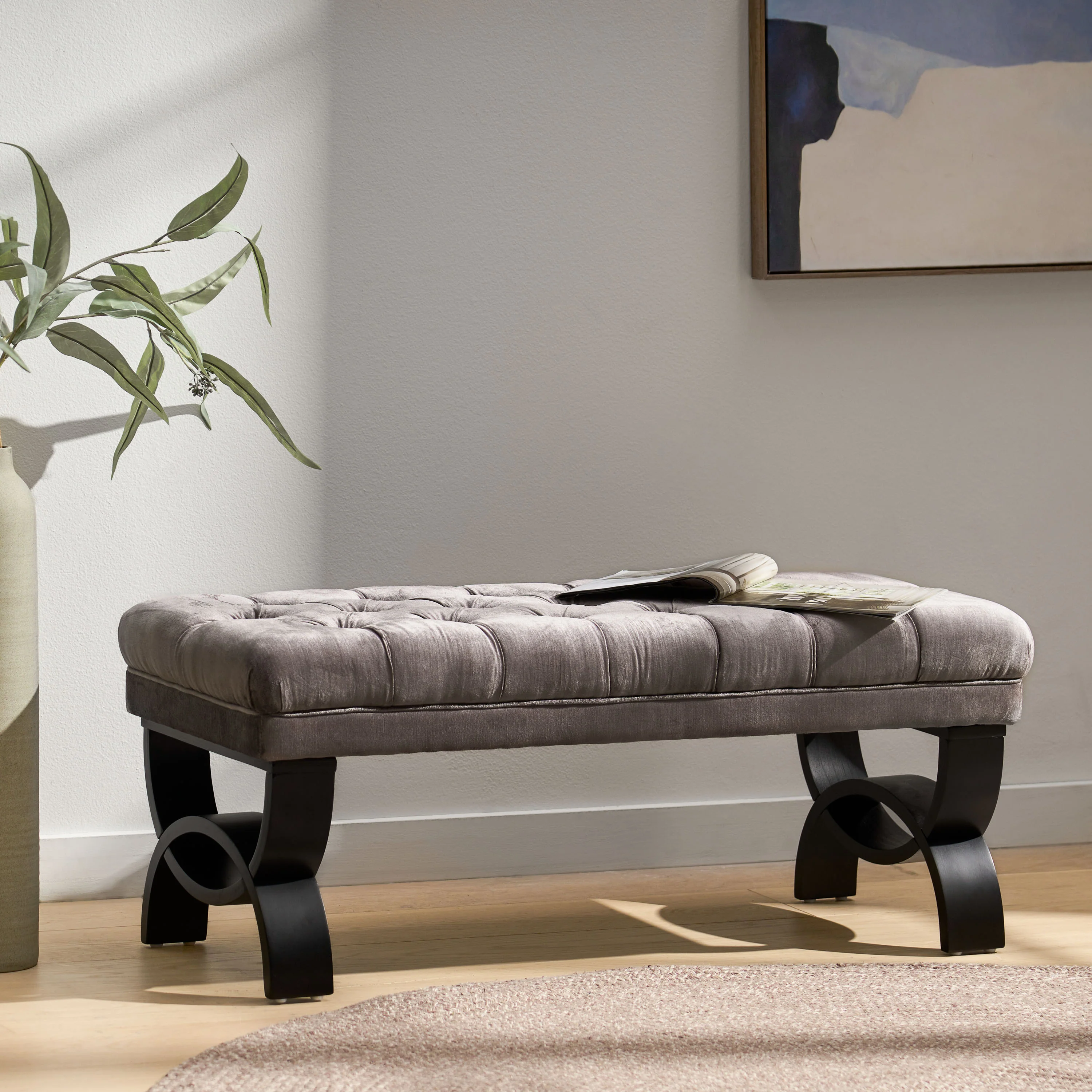 Euler Contemporary Button-Tufted Velvet Ottoman Bench - furnishings