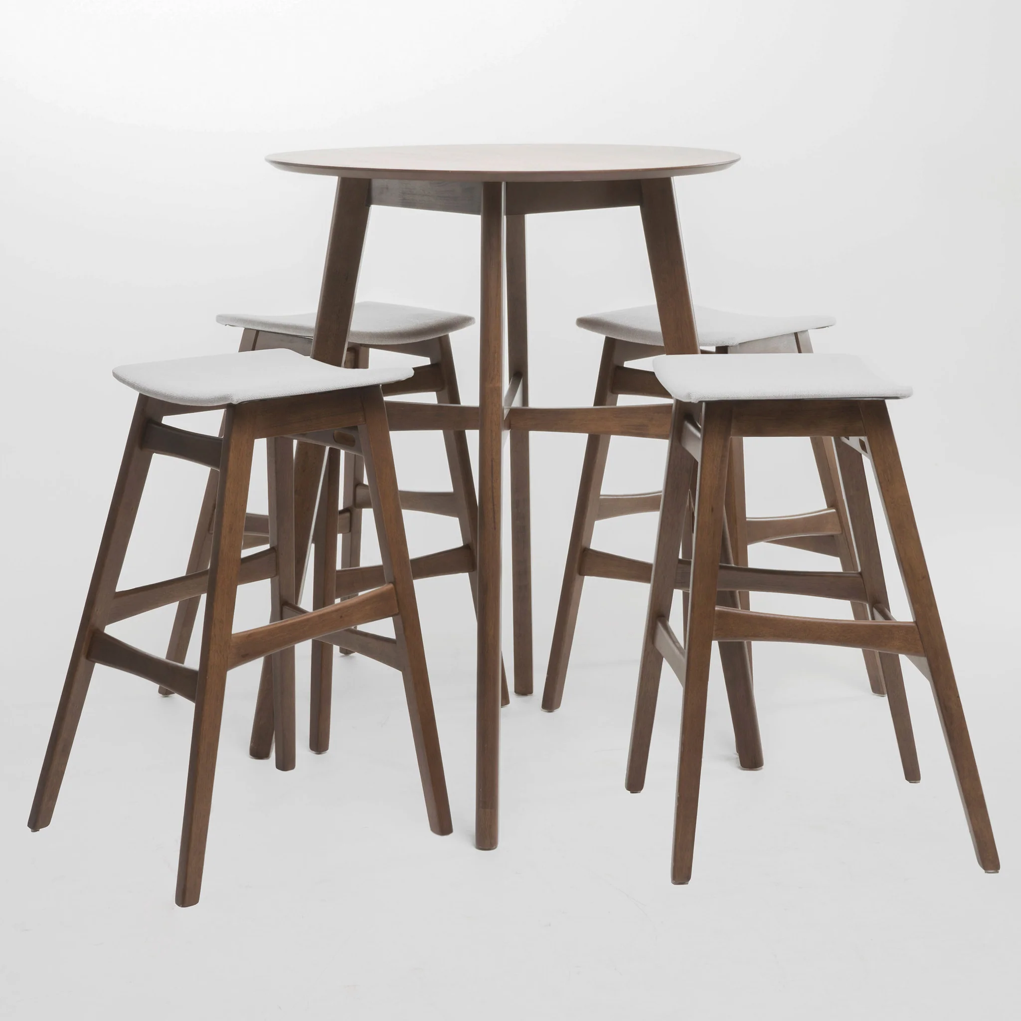 Simi Natural Walnut Finish Circular 5 Piece Bar Height Dining Set - furnishings