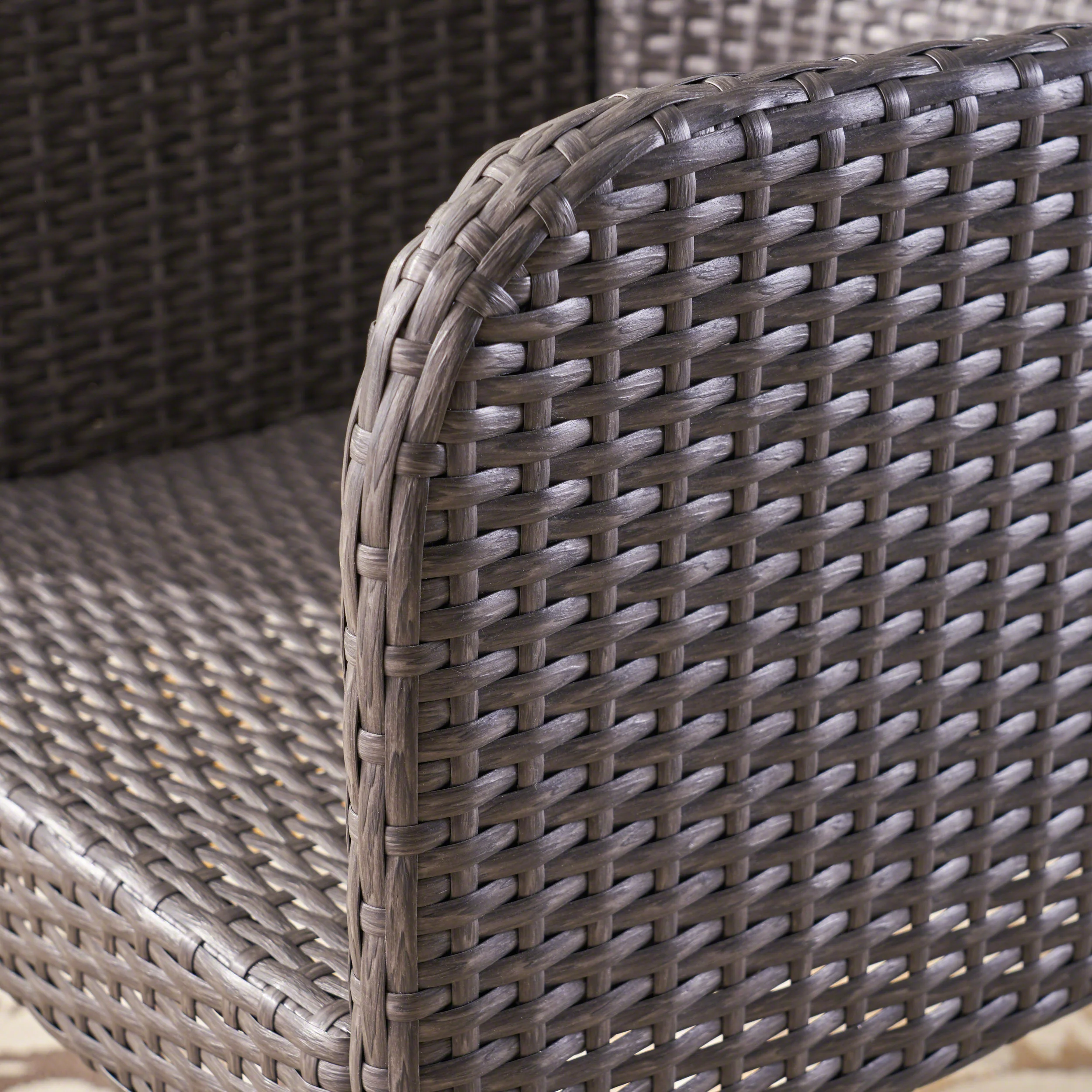 Freeman Outdoor 7 Piece Wood and Wicker Dining Set, Gray with Gray Chairs - furnishings