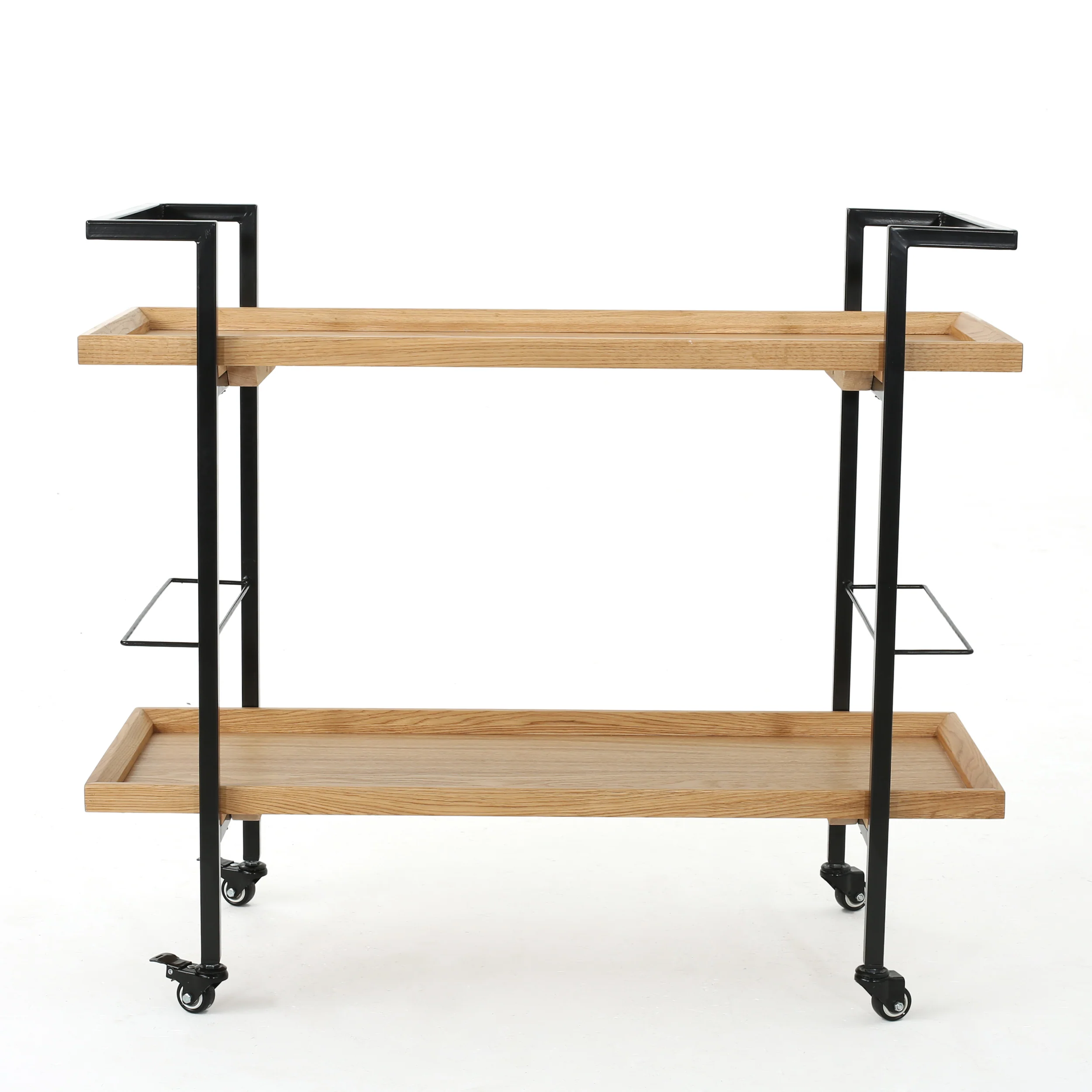 Gerard Modern Industrial Two Shelf Wood Finished Bar Cart with Rolling Casters - furnishings