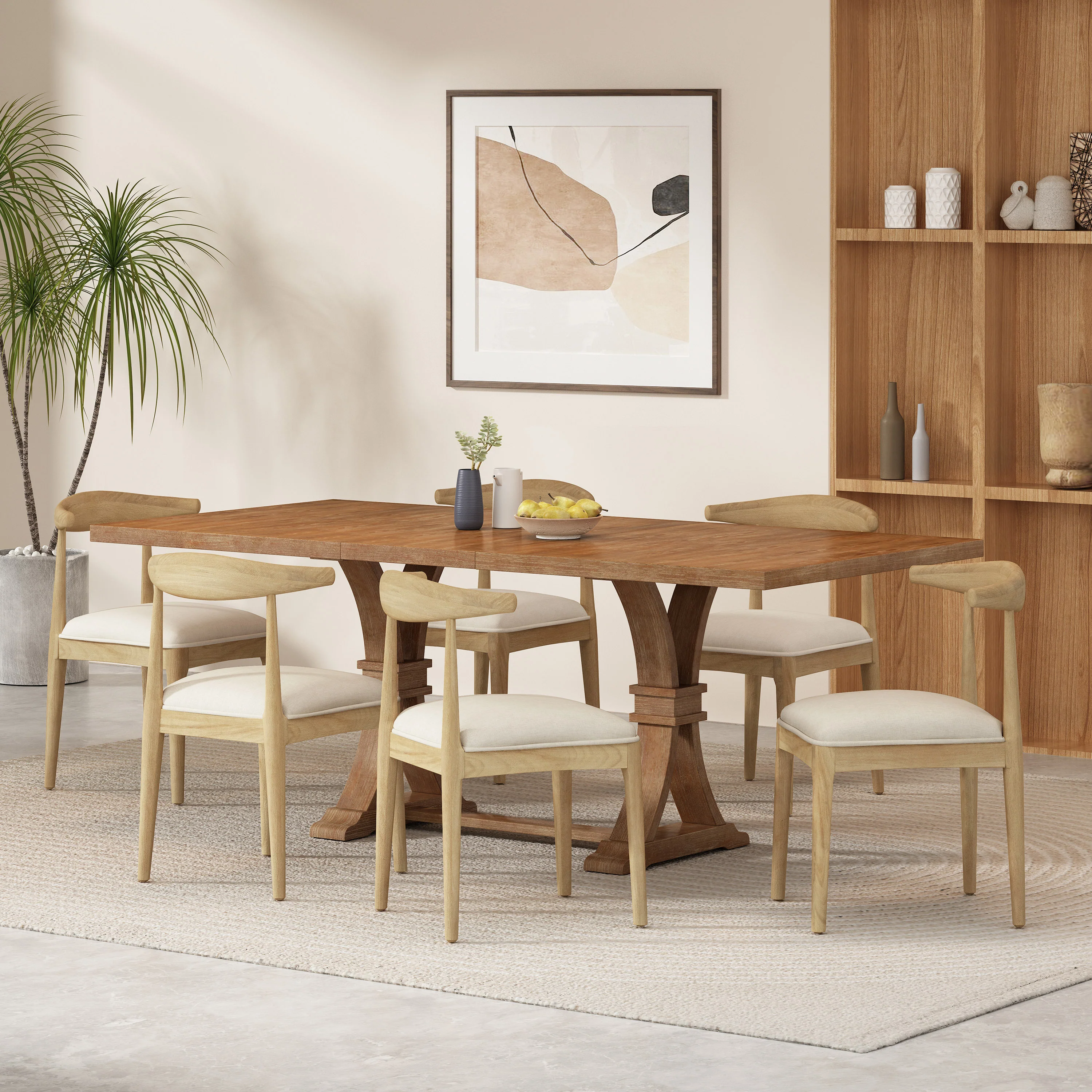 Derring Contemporary Fabric Upholstered Wood 7 Piece Dining Set - furnishings