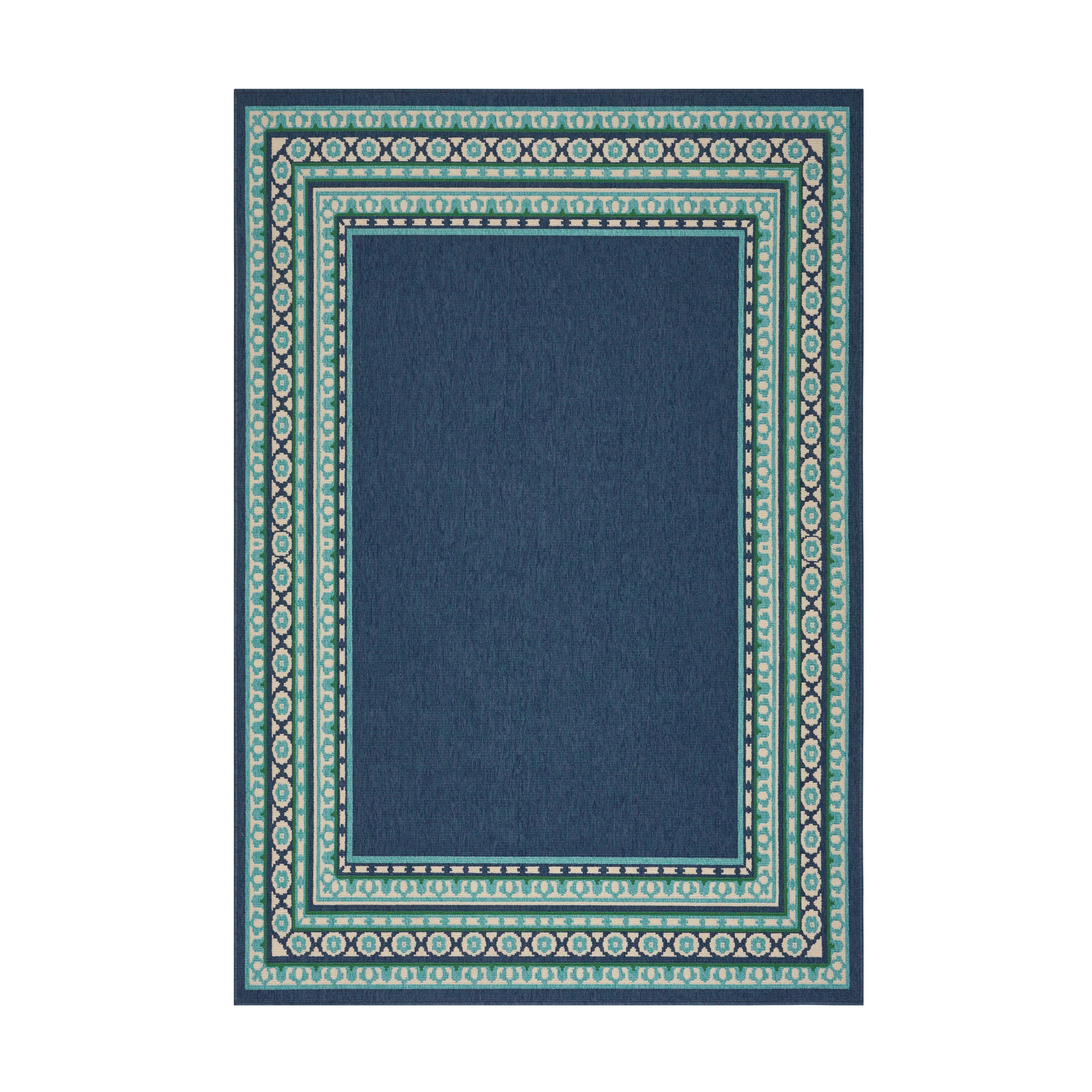 Reid Indoor/Outdoor Border Area Rug, Navy and Green - furnishings