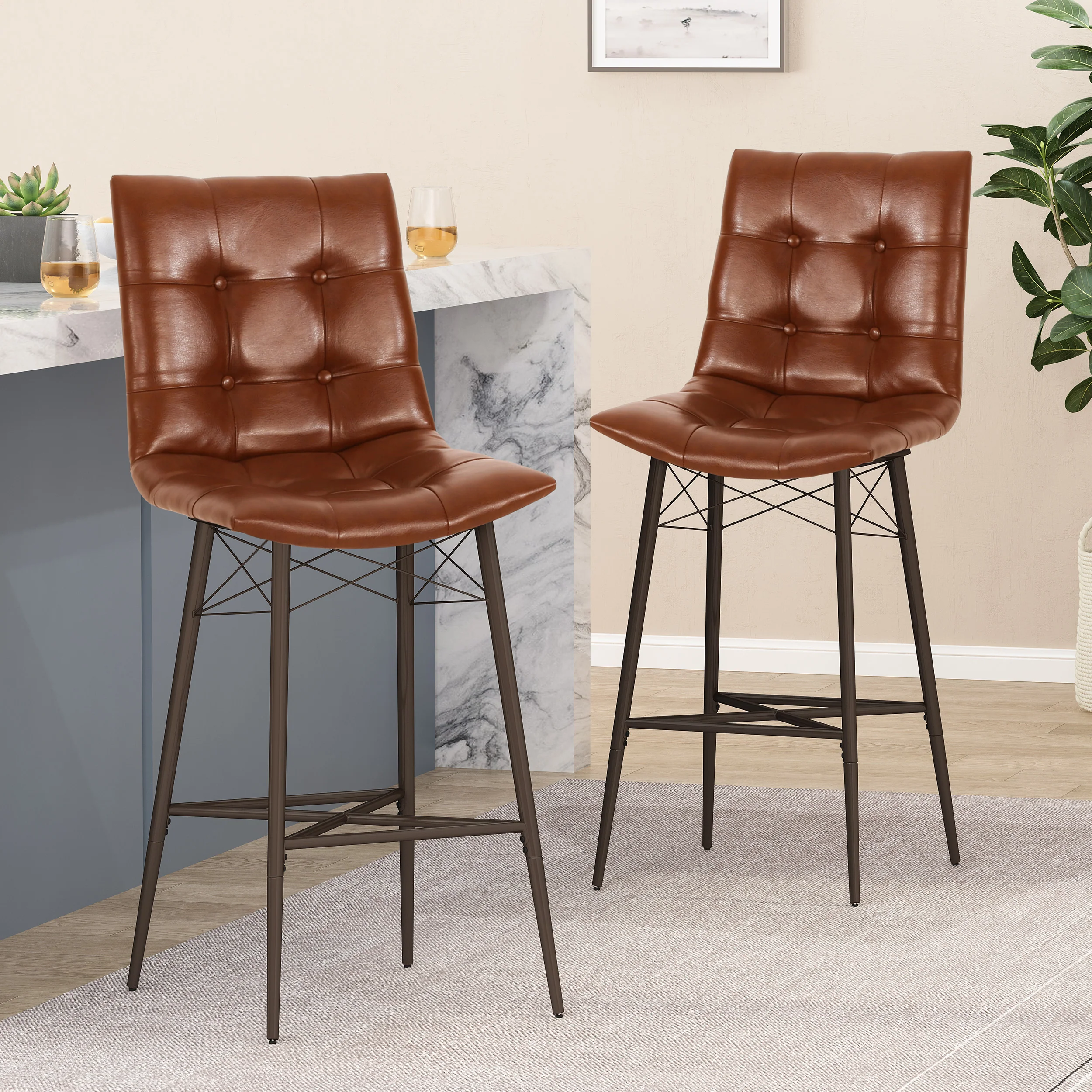 Brayer Contemporary Tufted Barstools, Set of 2 - furnishings