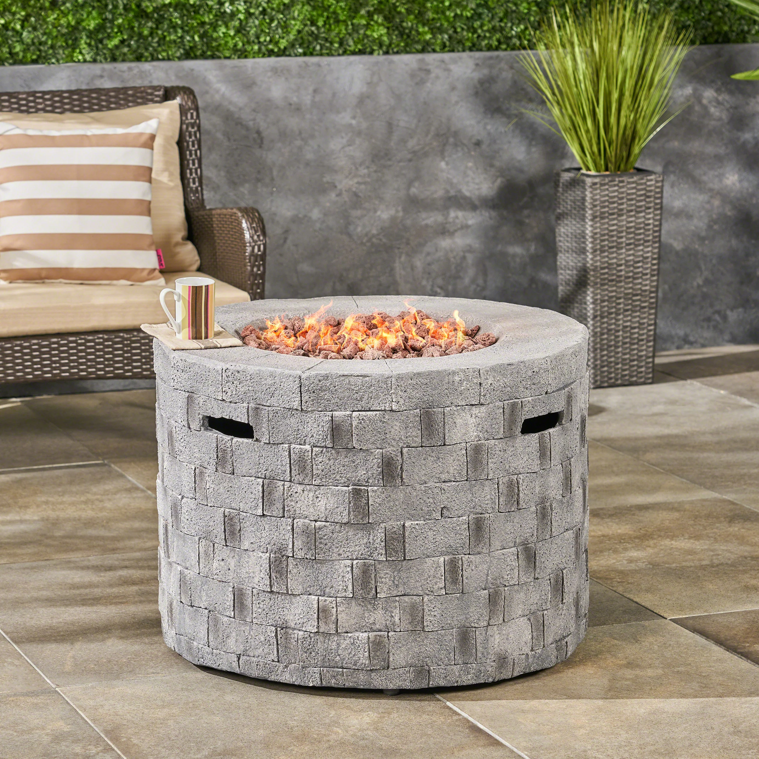 Kaur Outdoor Lightweight Concrete Circular Fire Pit - furnishings