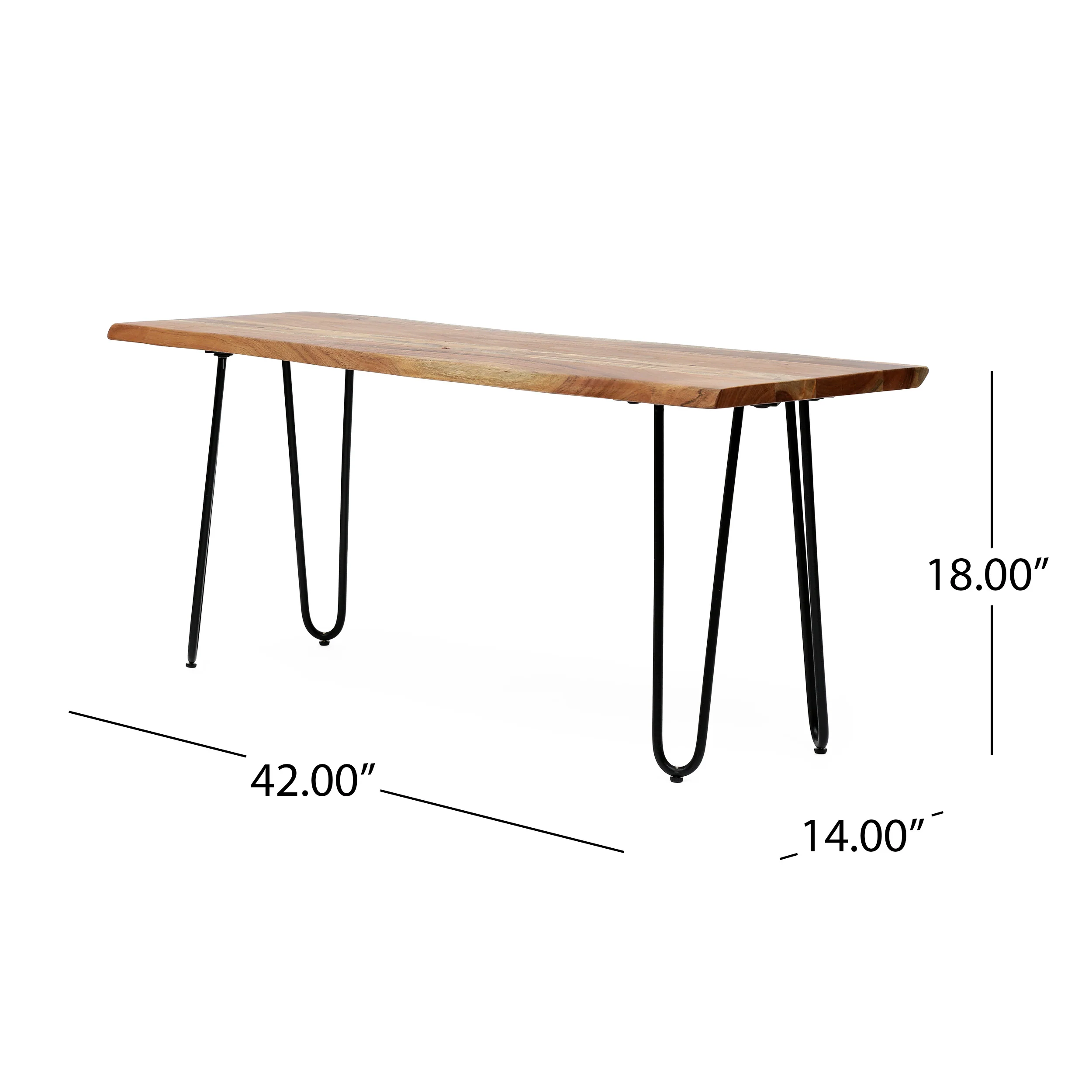 Bullard Modern Industrial Handmade Acacia Wood Dining Bench with Hairpin Legs, Natural and Black - furnishings