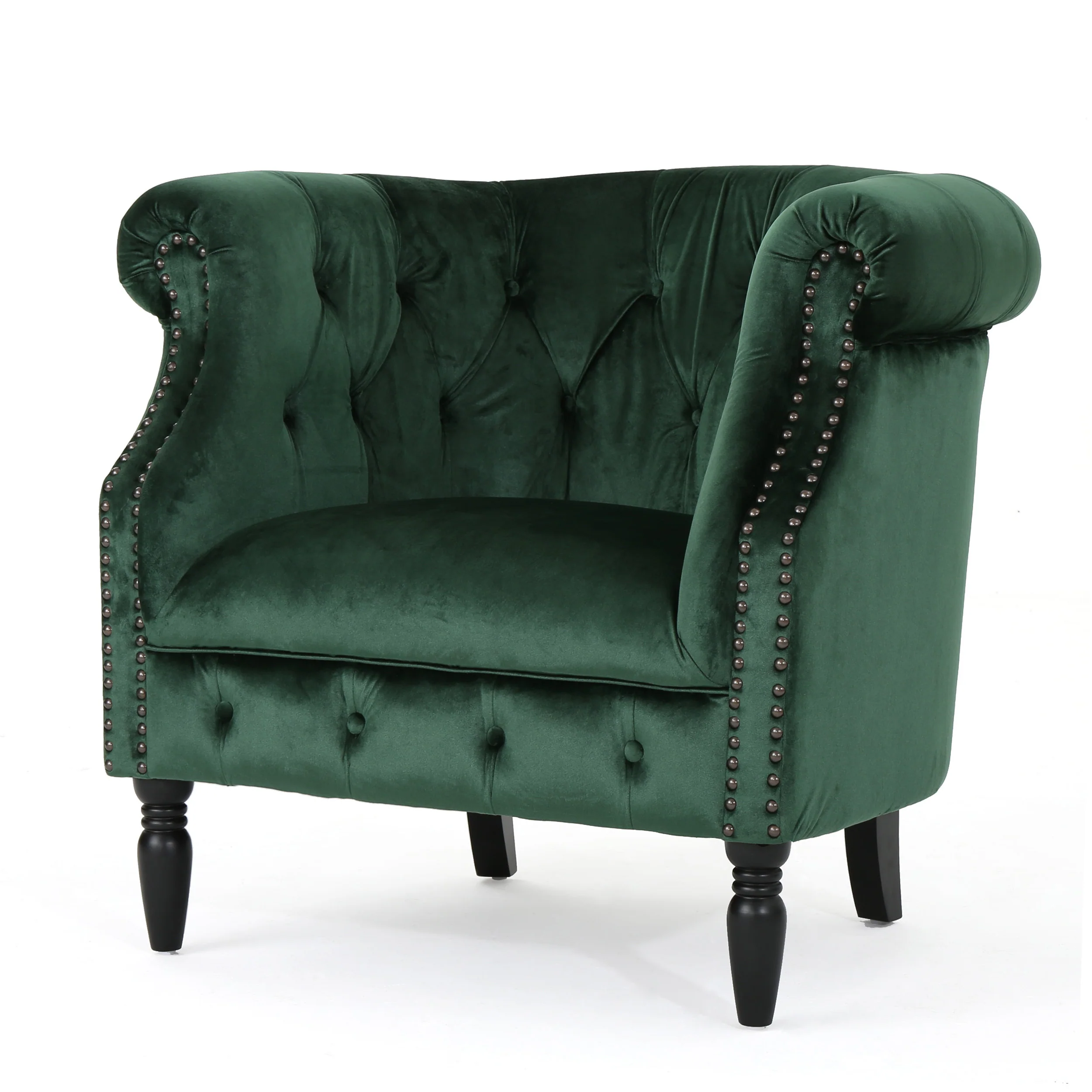 Aries Button-Tufted Velvet Rolled Back Tub Design Club Chair - furnishings