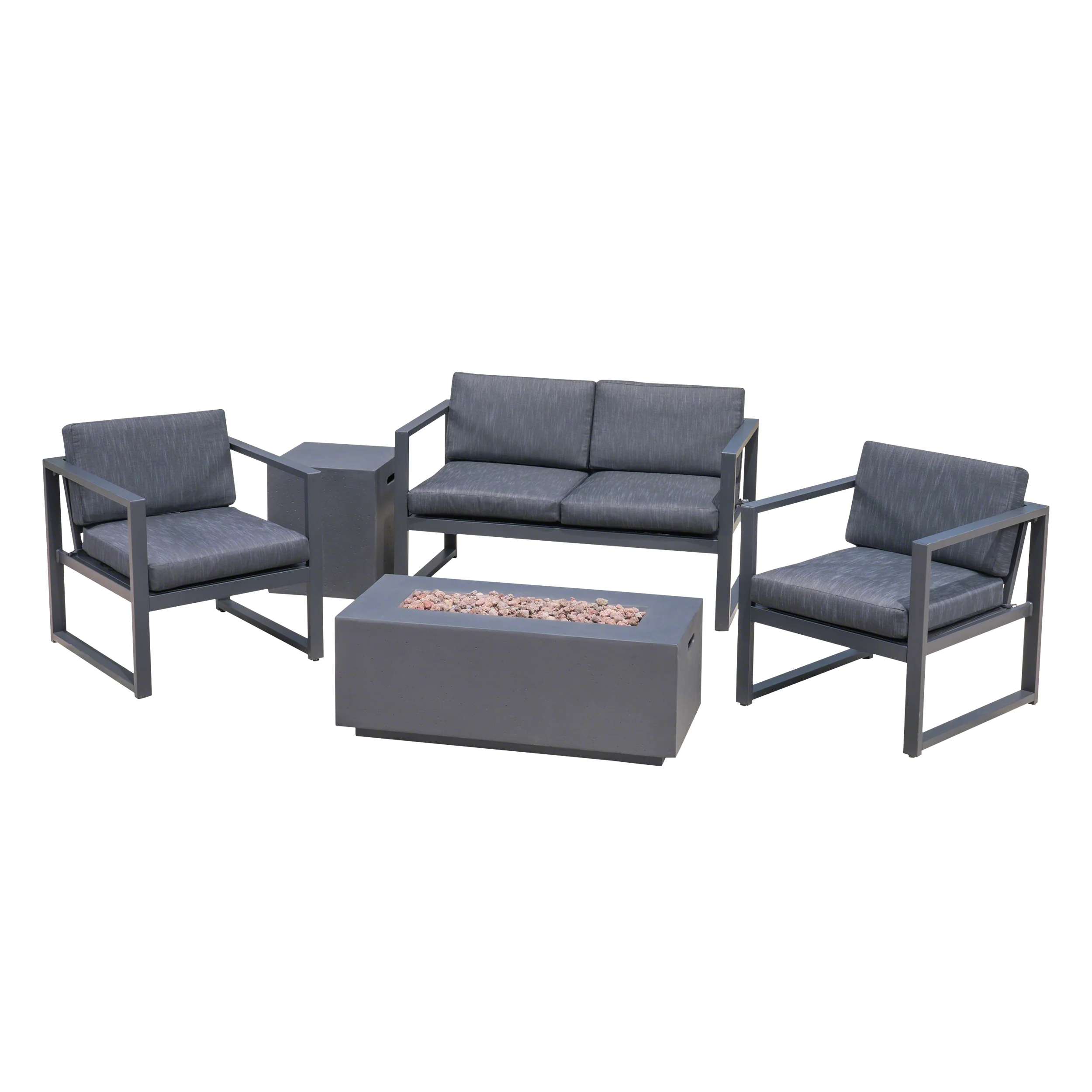 Jude Outdoor Aluminum 4 Seater Chat Set with Fire Pit - furnishings