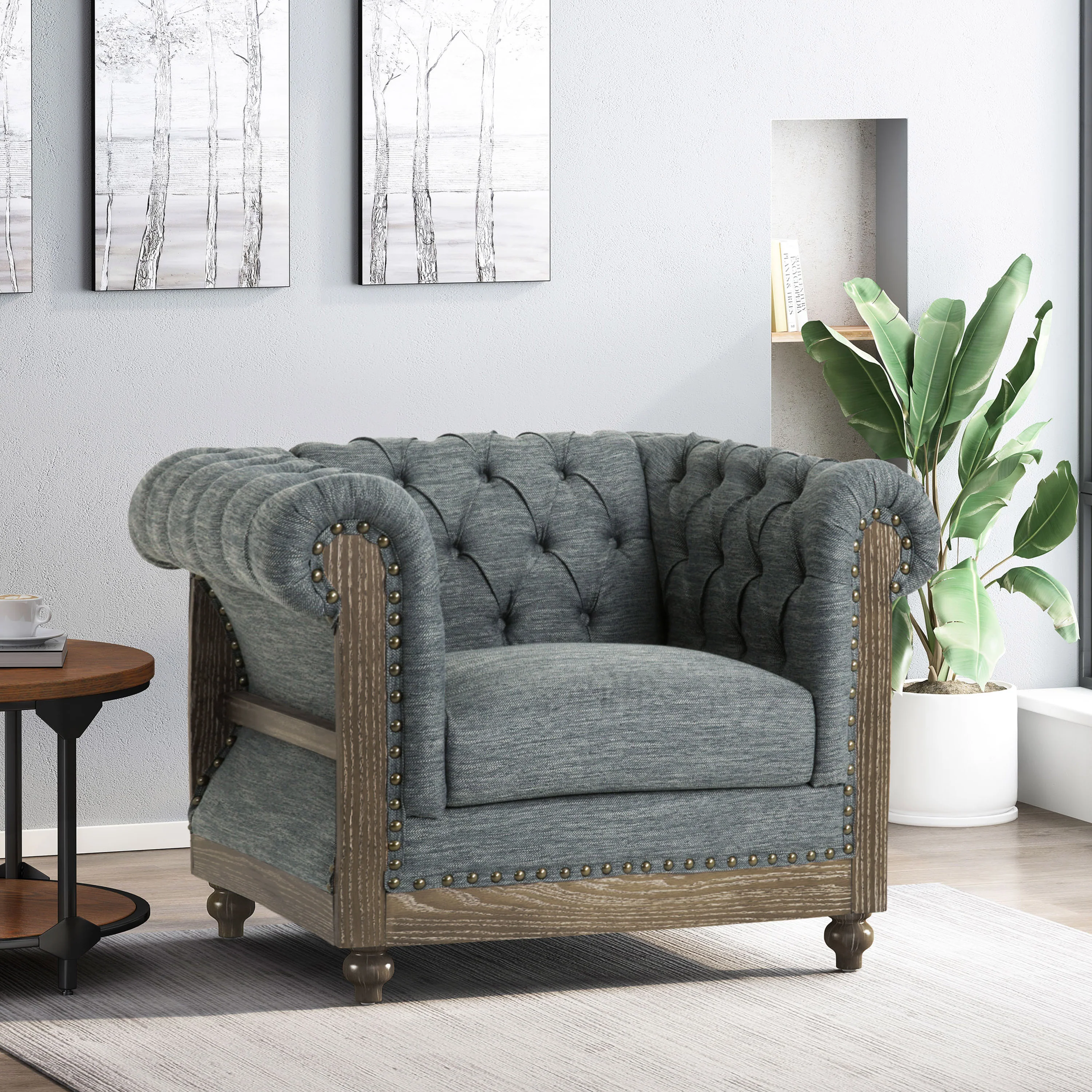 Alejandro Chesterfield Tufted Fabric Club Chair with Nailhead Trim - furnishings