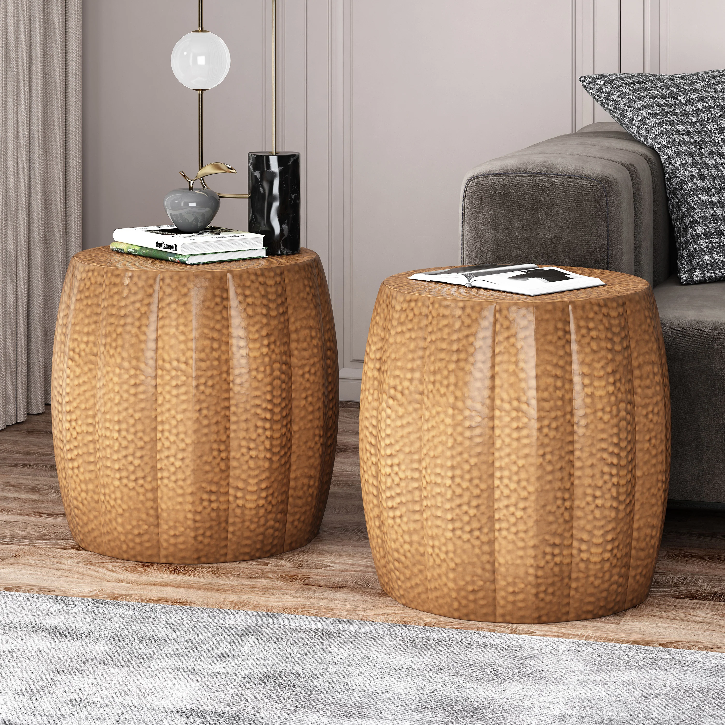 Craigue Modern Iron Mandala Pumpkin Side Tables, Set of 2 - furnishings