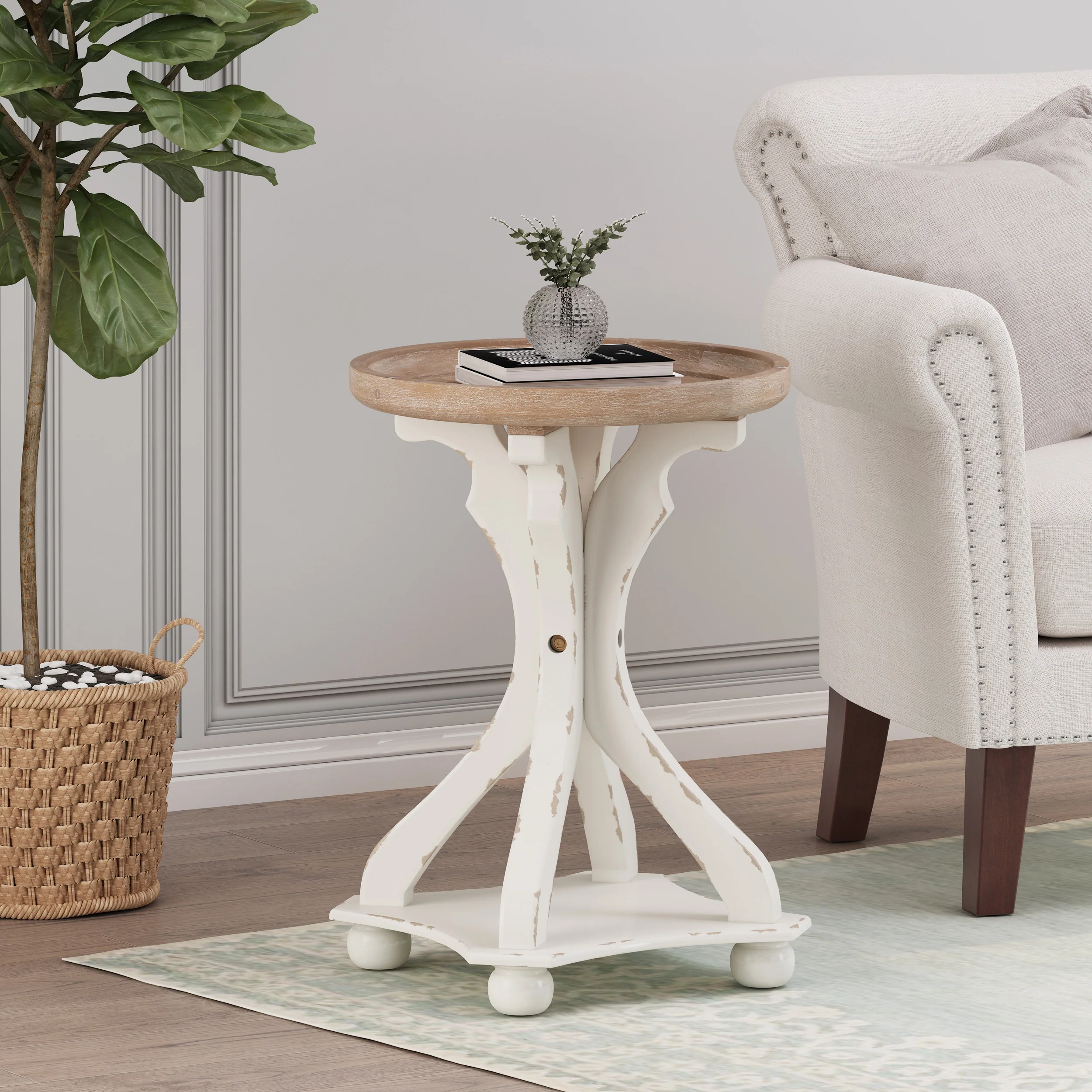 Ihana French Country Wooden Accent Table with Round Top - furnishings