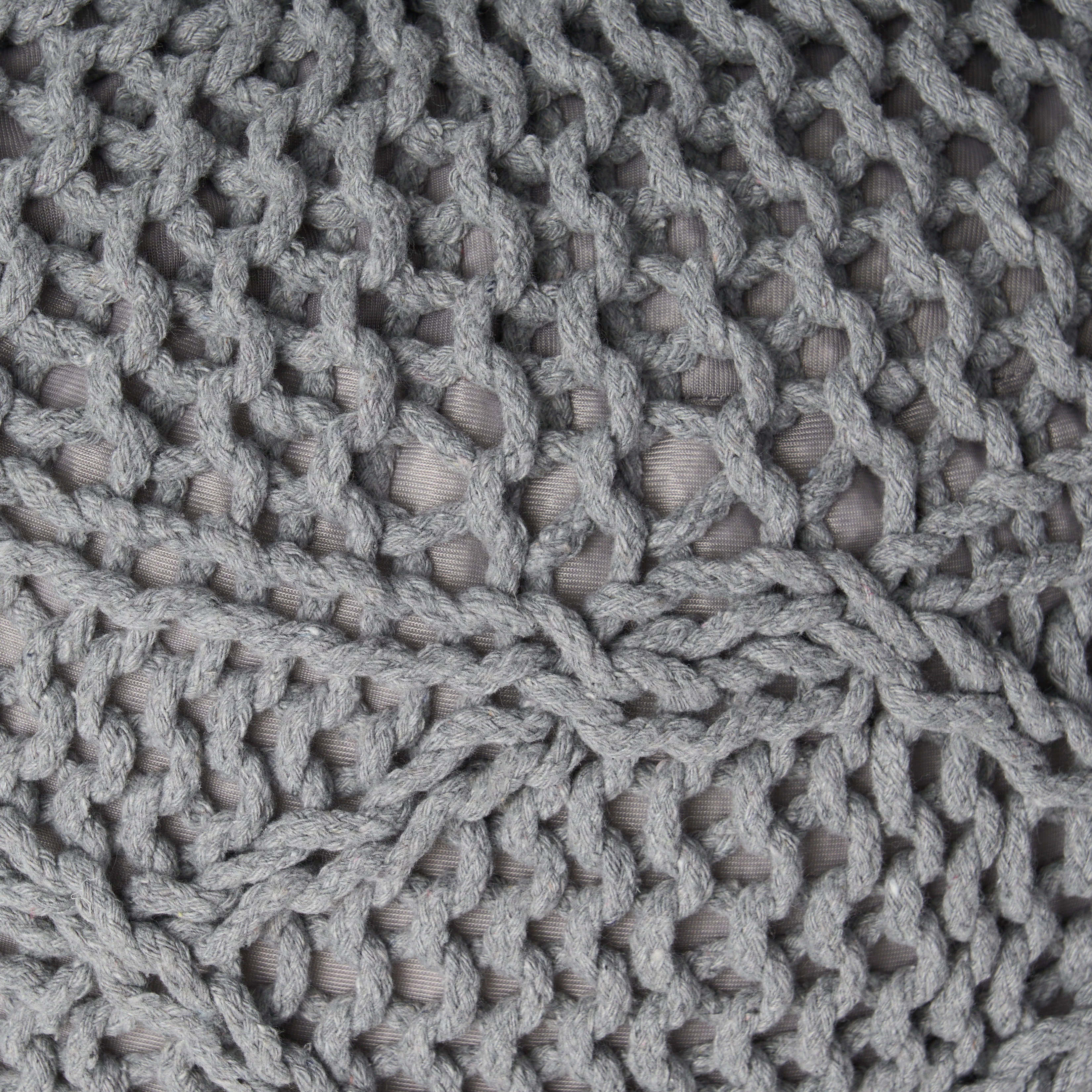 Woodbine Modern Knitted Cotton Round Pouf - furnishings