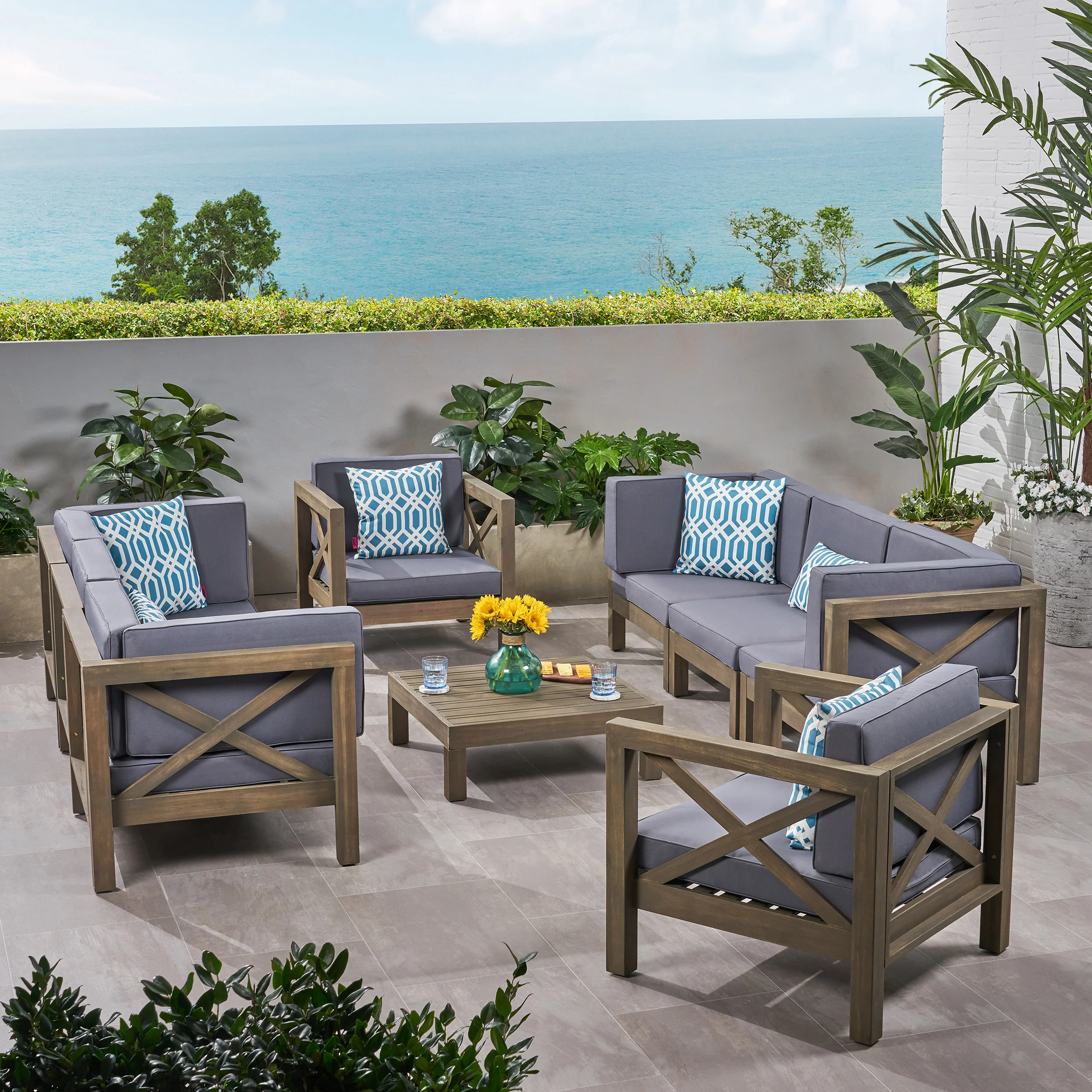 Morgan Outdoor 8 Seater Acacia Wood Sofa and Club Chair Set - furnishings