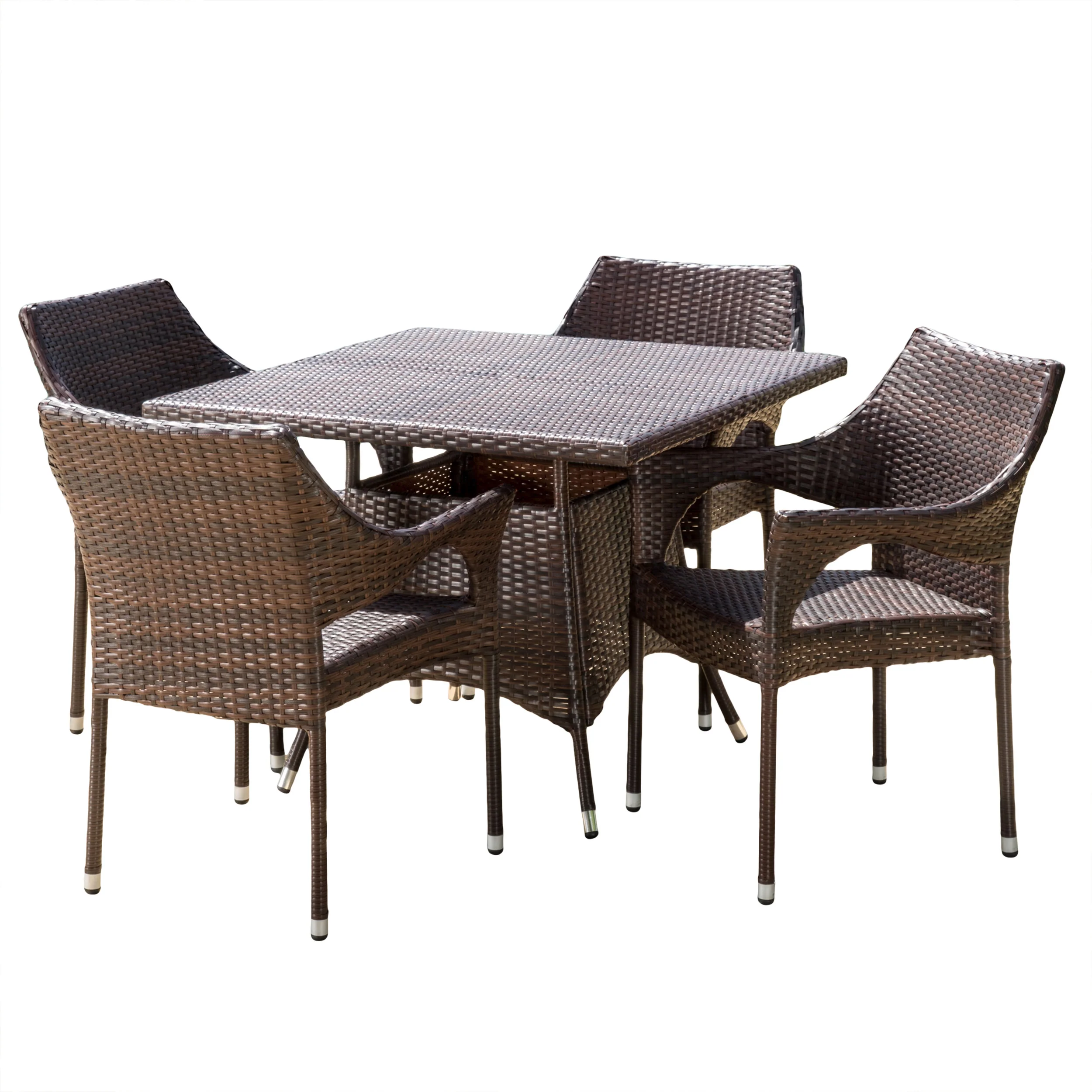Clayton Outdoor 5pc Multibrown Wicker Square Dining Set - furnishings