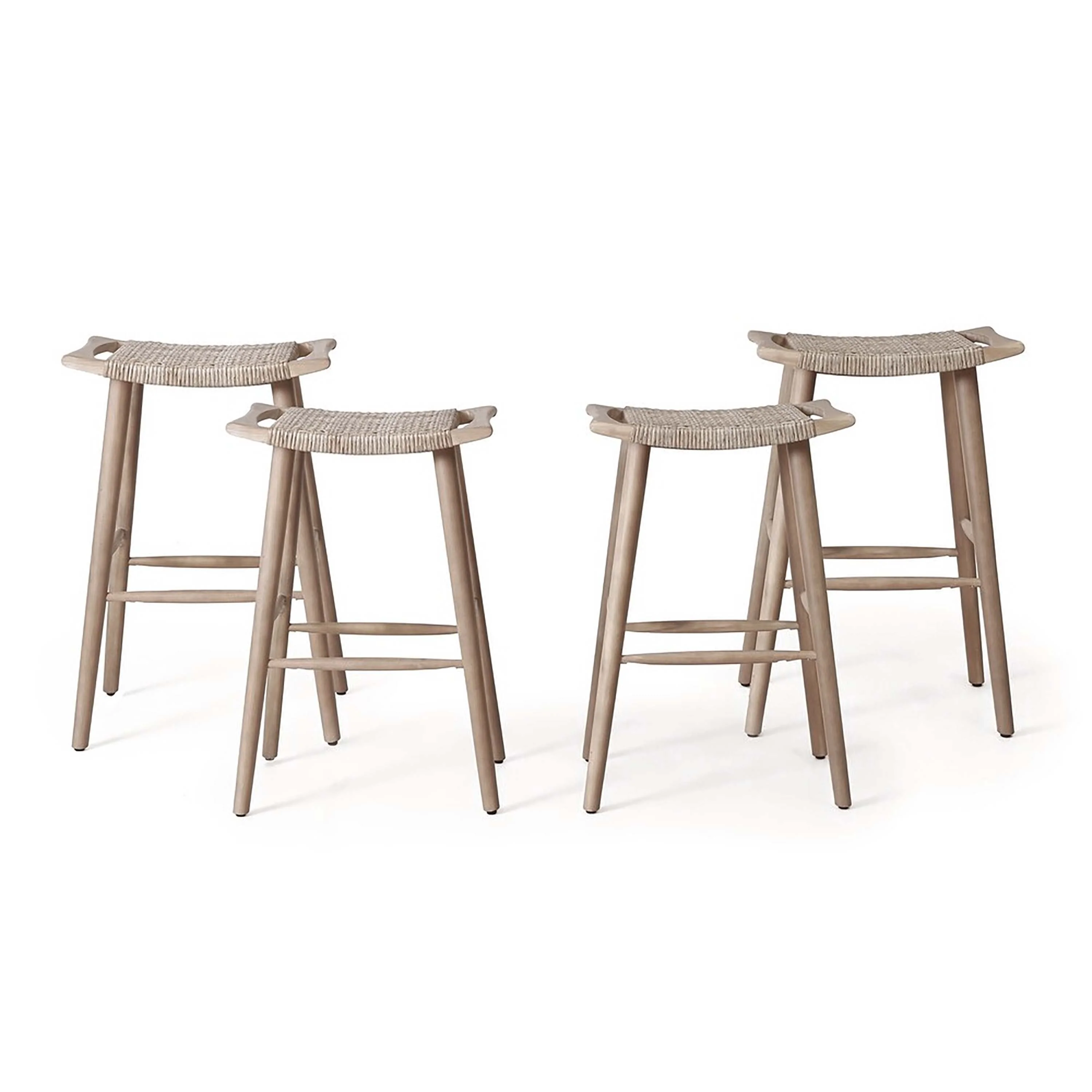 Dade Pulaski Outdoor Acacia Wood Barstool with Wicker, Set of 4 - furnishings