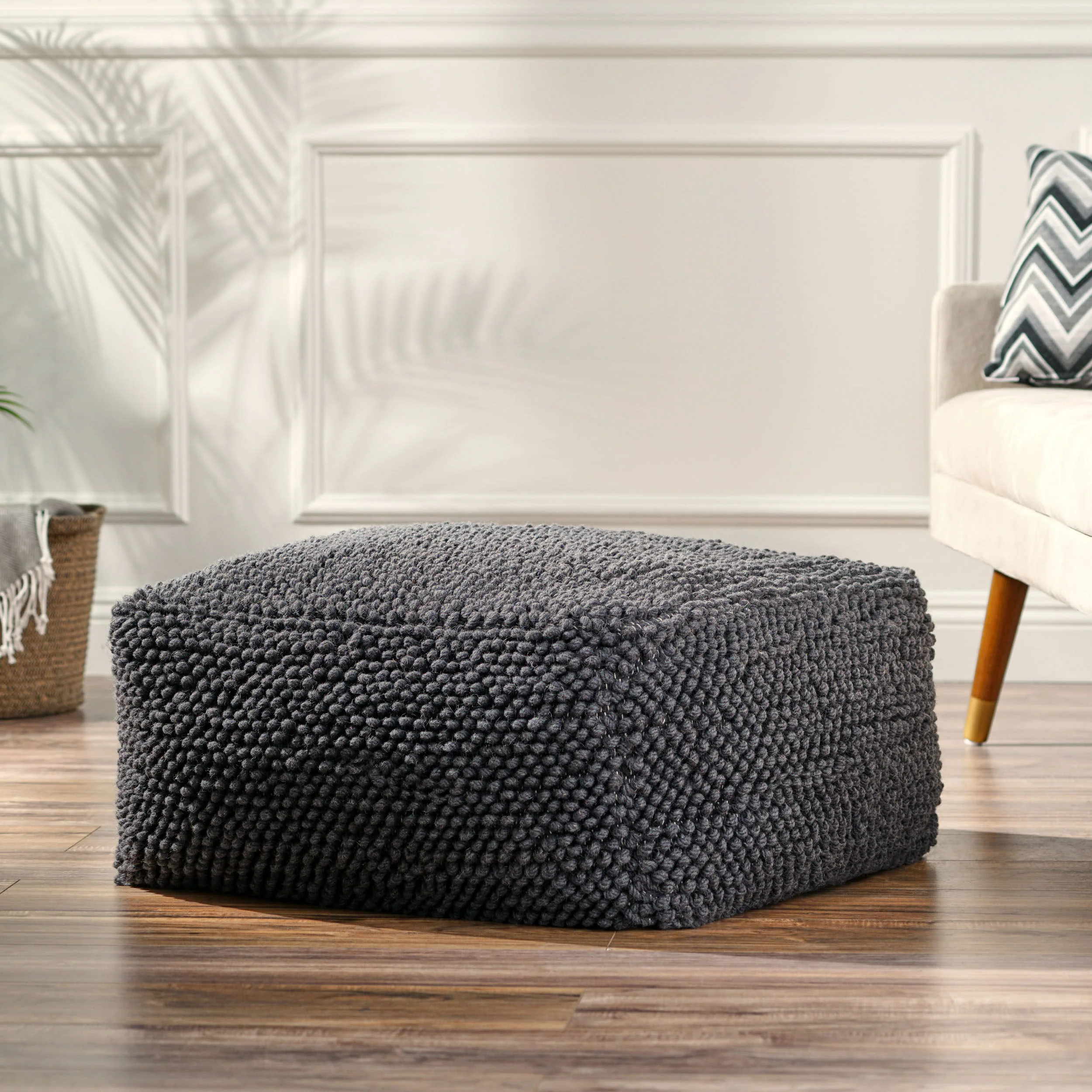 Wilsey Boho Handcrafted Tufted Fabric Square Pouf - furnishings