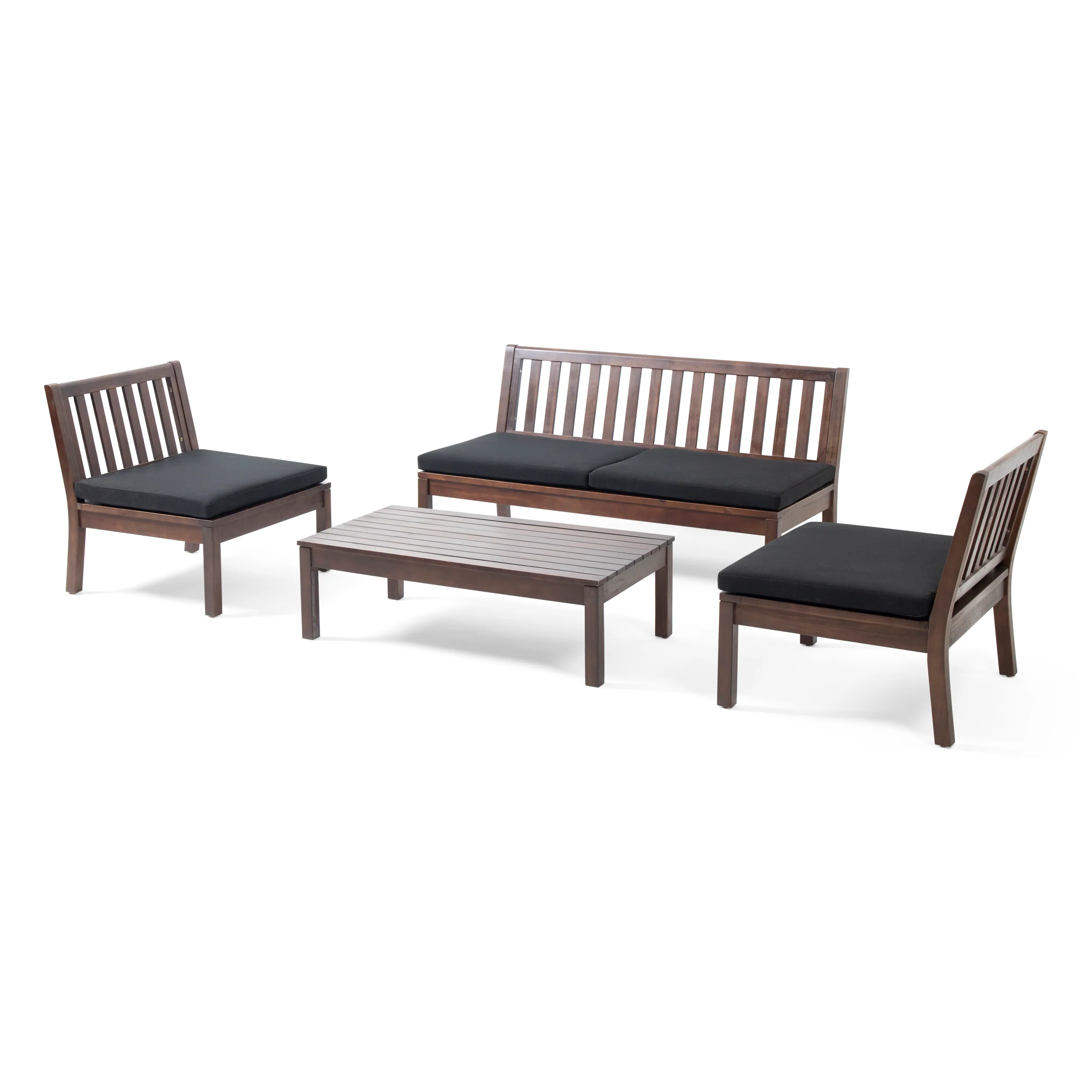 Arth Outdoor Acacia Wood Chat Set with Coffee Table - furnishings