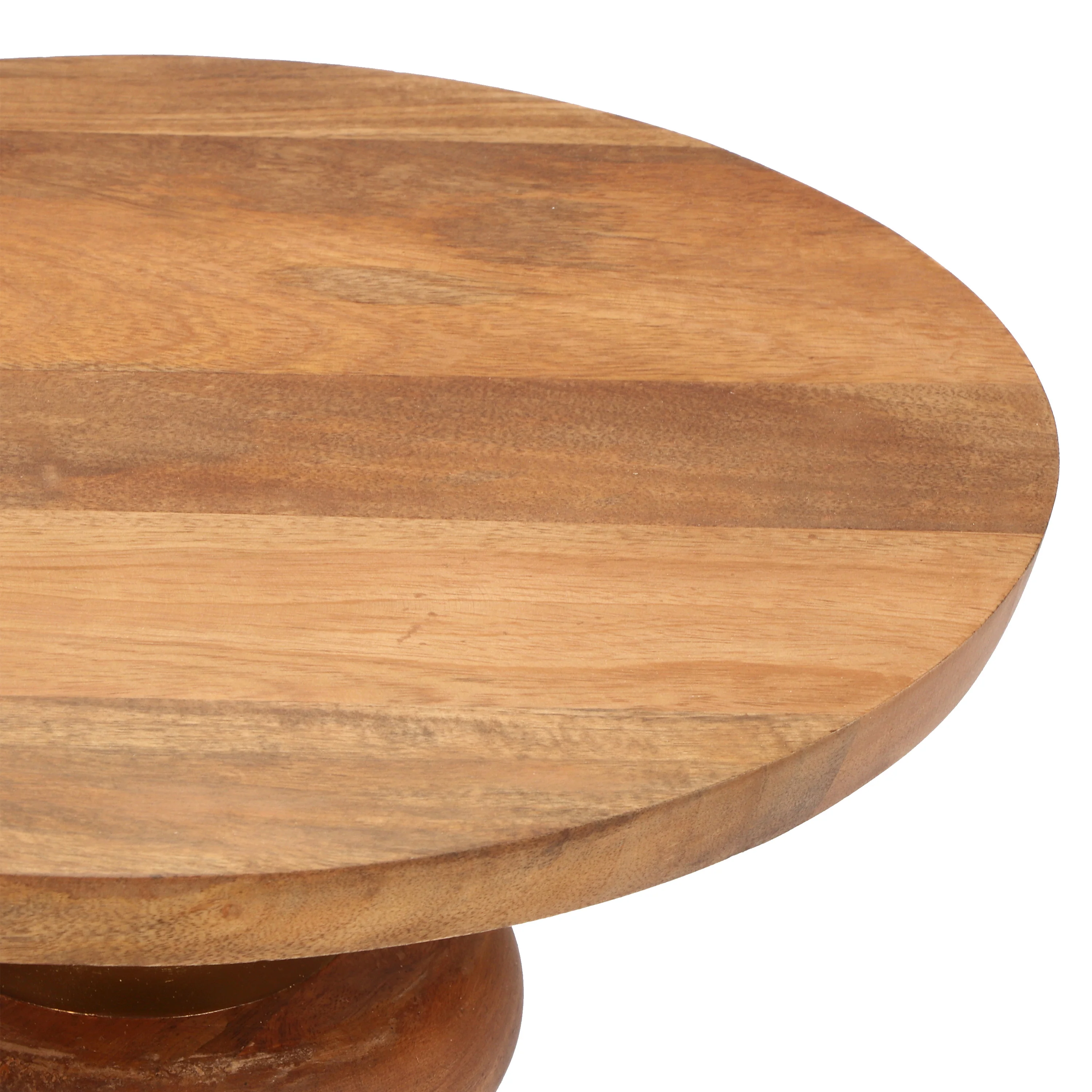 Caelume Round Pedestal Side End Table, Gold + Natural - furnishings
