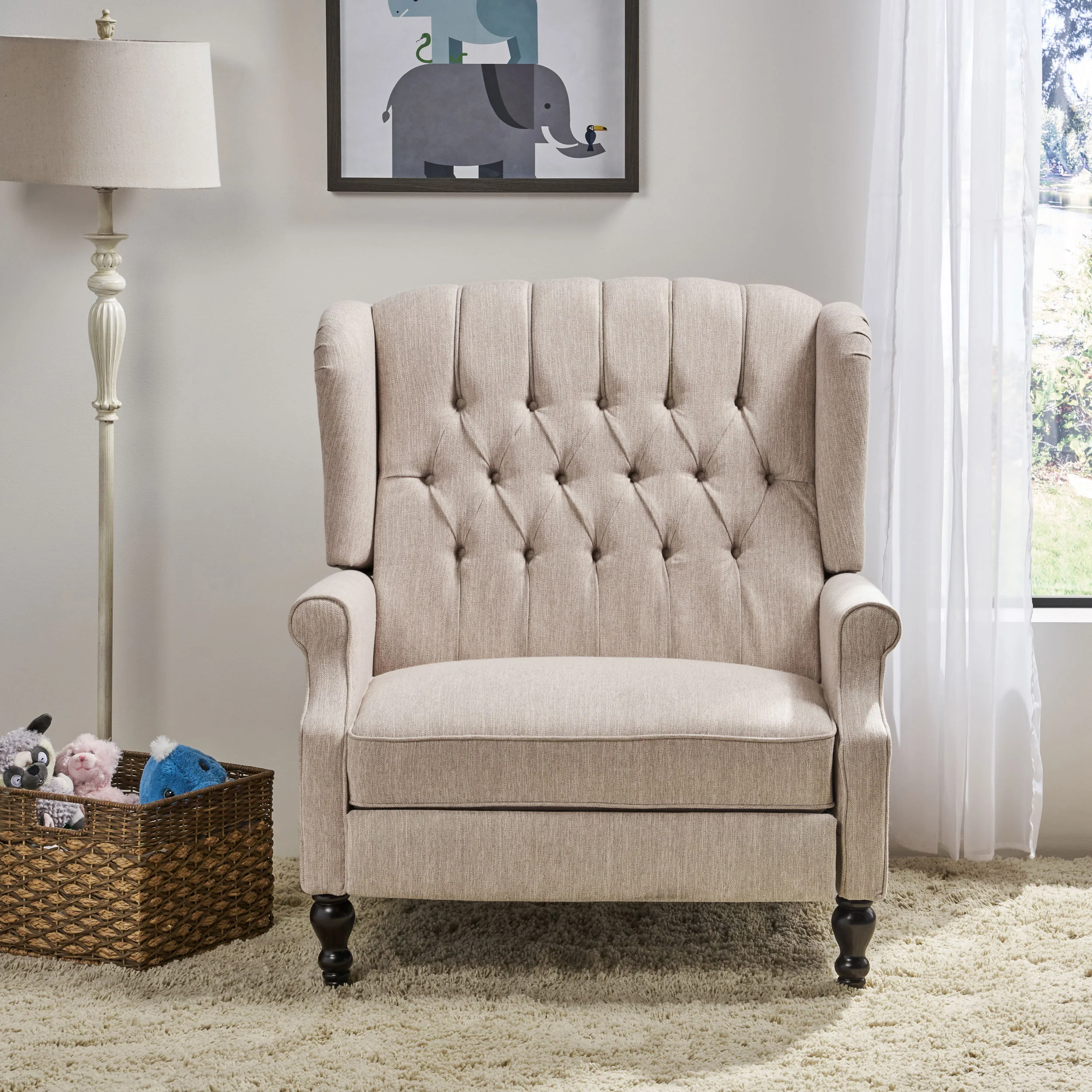 Salome Oversized Tufted Wingback Fabric Push Back Recliner - furnishings
