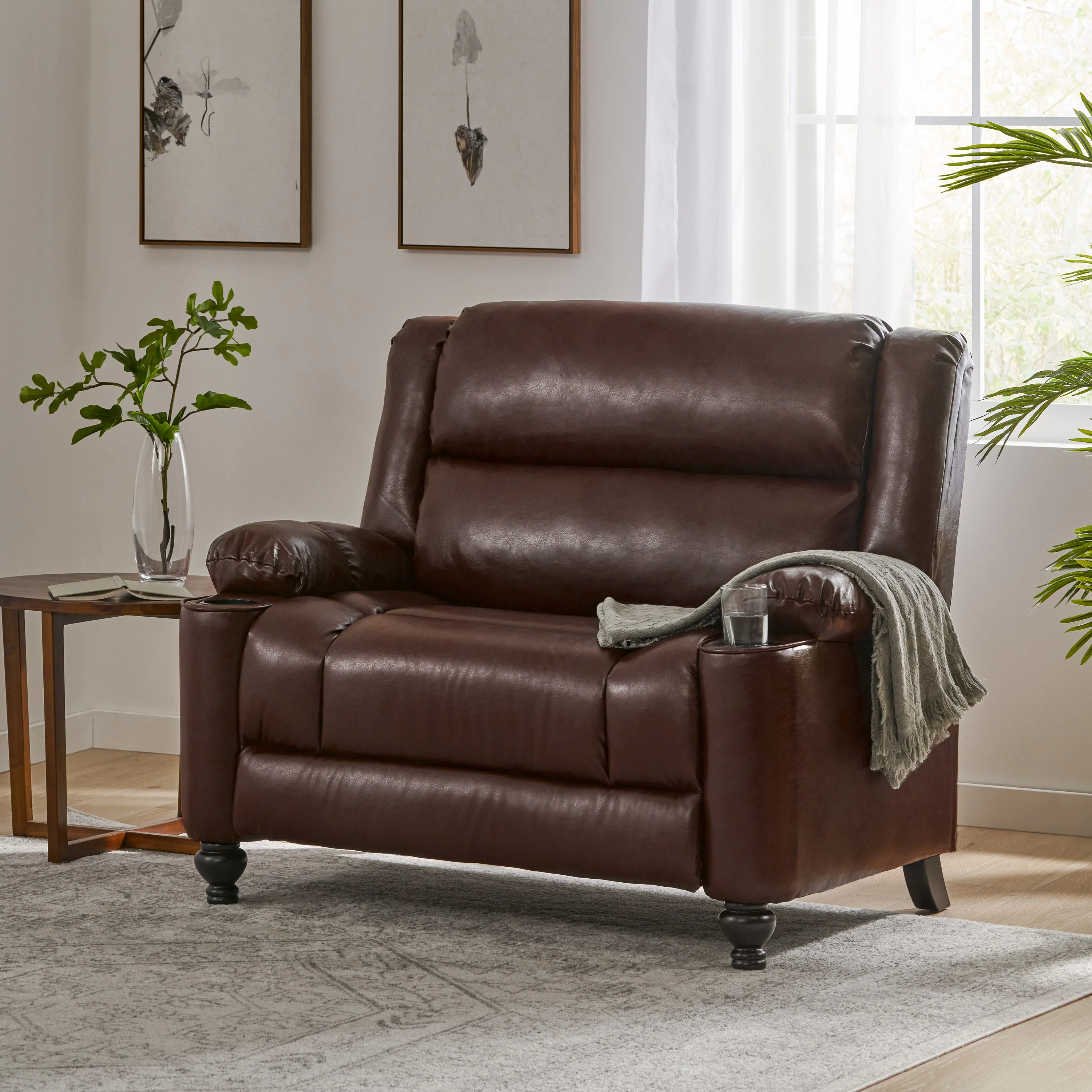 Upham Contemporary Faux Leather Oversized Pushback Recliner - furnishings