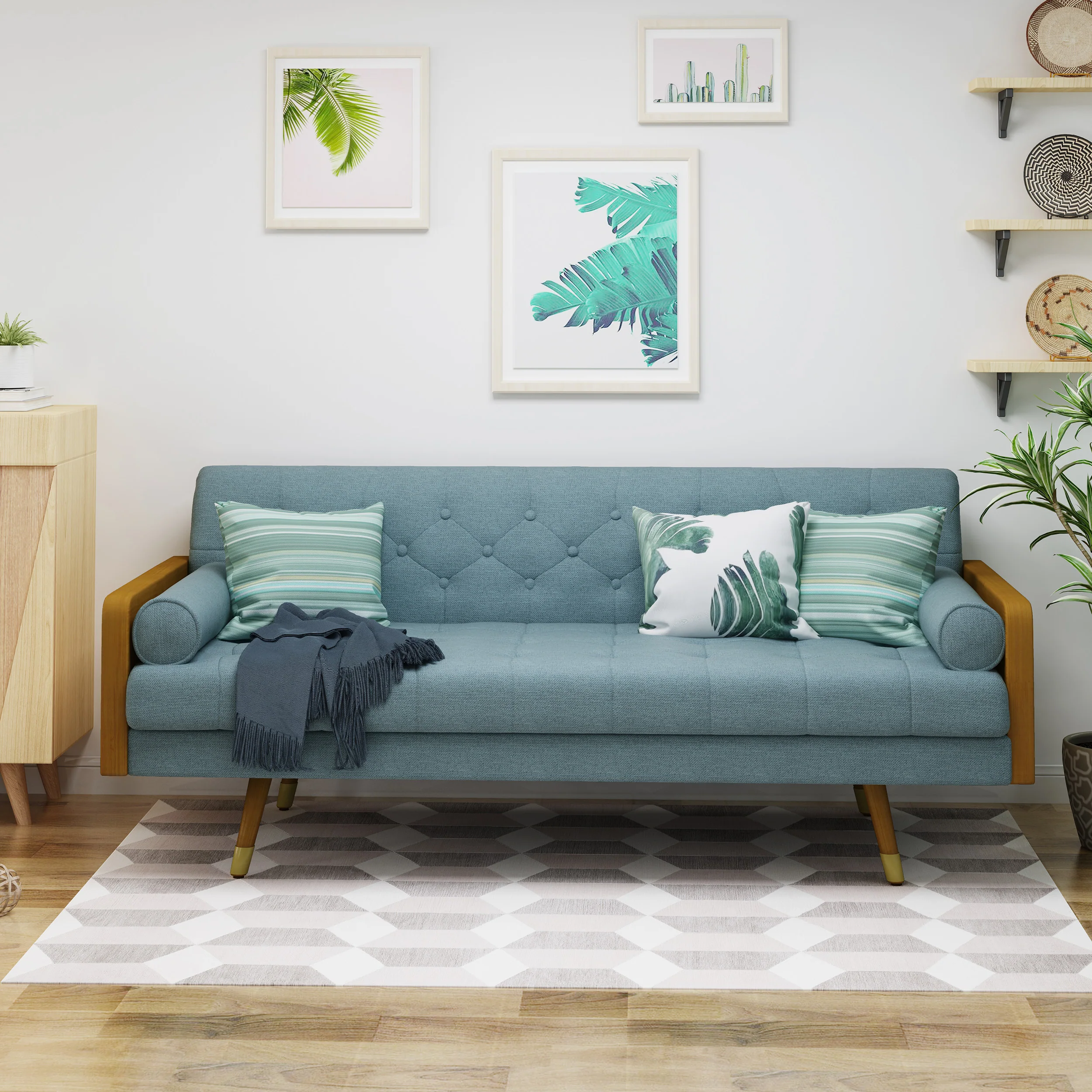 Aidan Mid Century Modern Tufted Fabric Sofa - furnishings