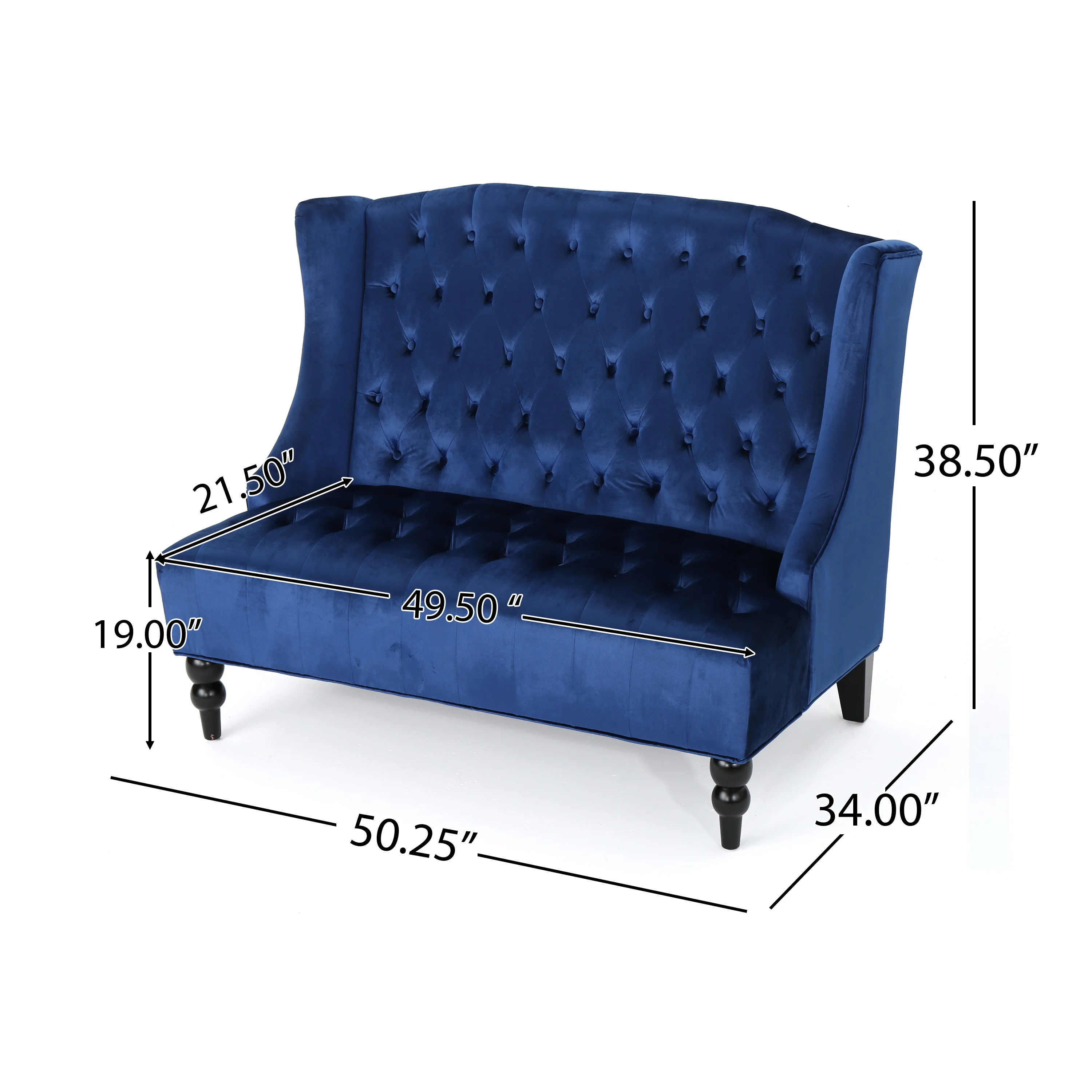 Leona French Style High Back Tufted Winged Velvet Loveseat - furnishings