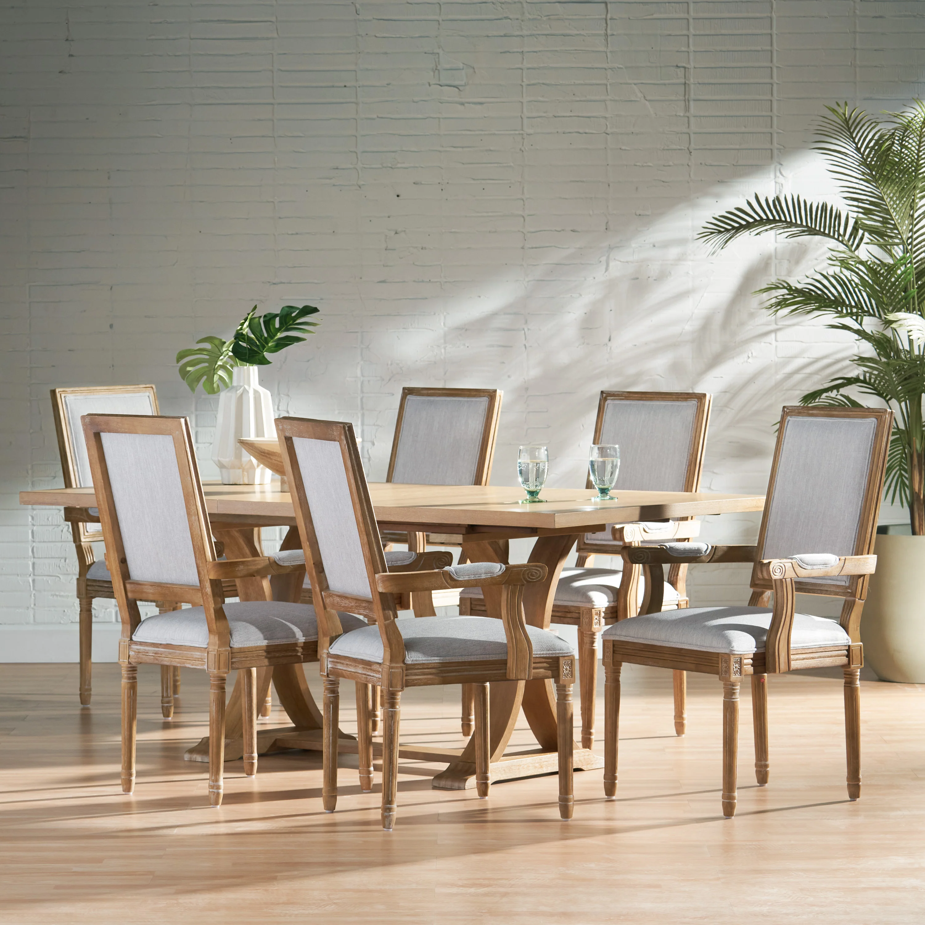 Ashlyn French Country Wood 7-Piece Expandable Dining Set - furnishings