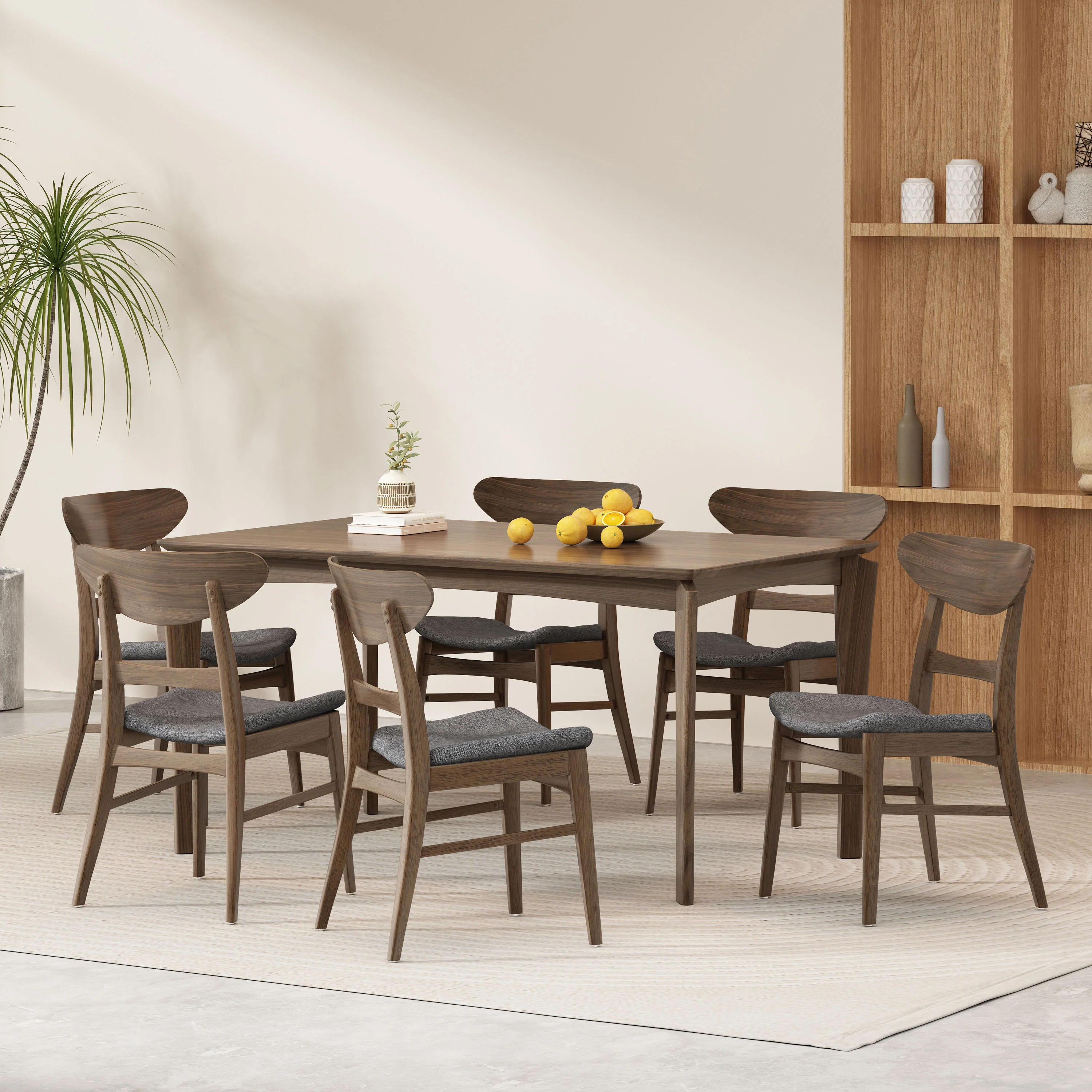 Atherton Wood and Fabric 7 Piece Dining Set - furnishings