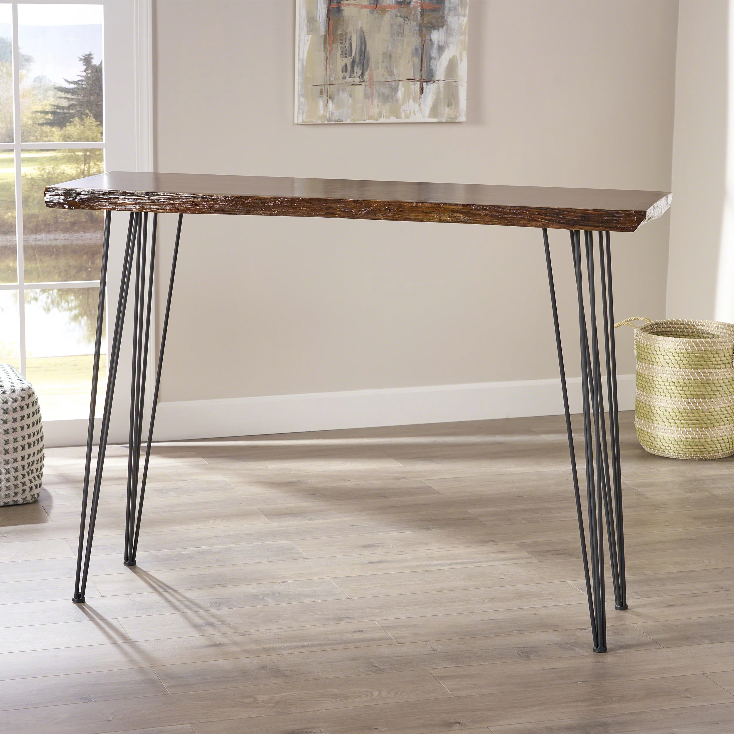 Aneissa Industrial Faux Live Edge Rectangular Bar Table, Natural - furnishings