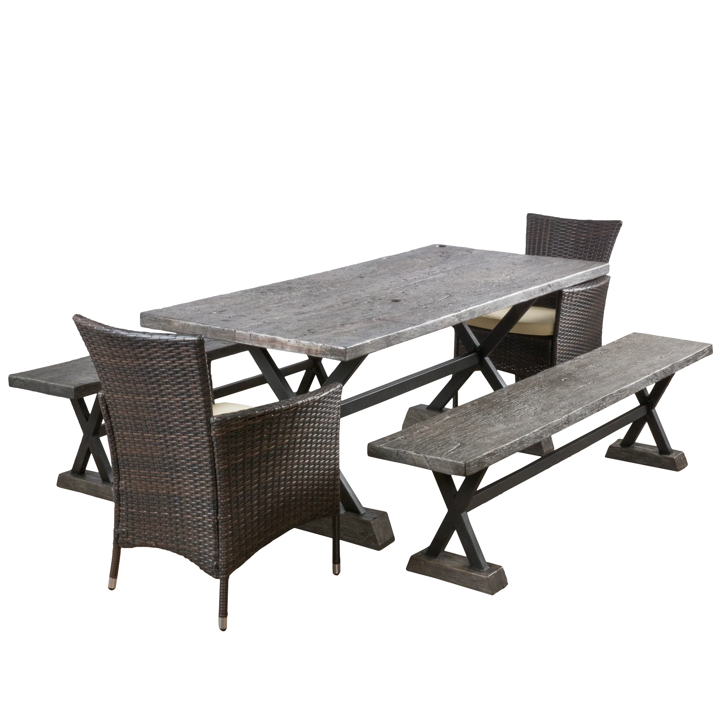 Snyder Outdoor 5 Piece Lightweight Concrete Dining Set with Benches - furnishings