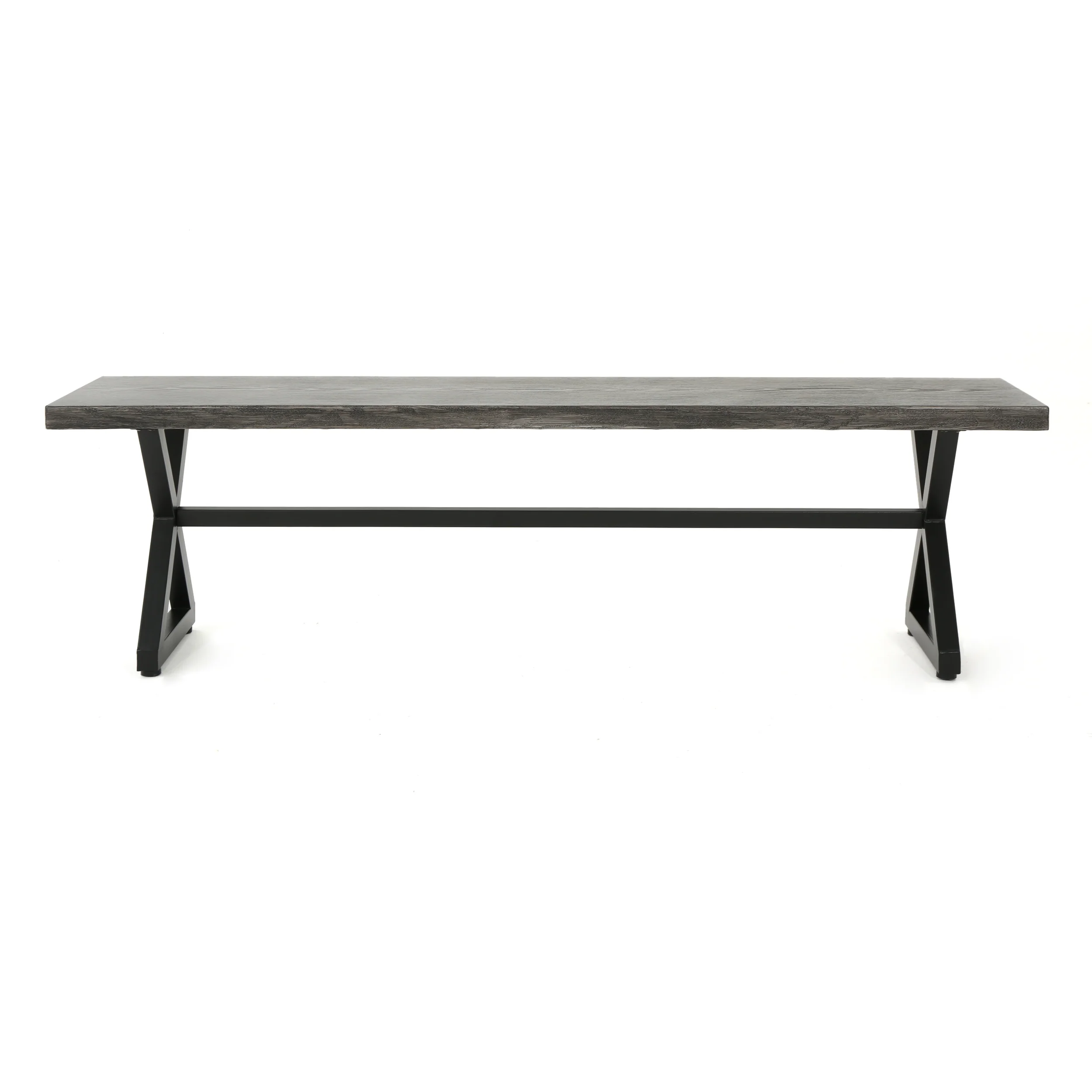 Rosarito Outdoor Aluminum Dining Bench with Black Steel Frame - furnishings