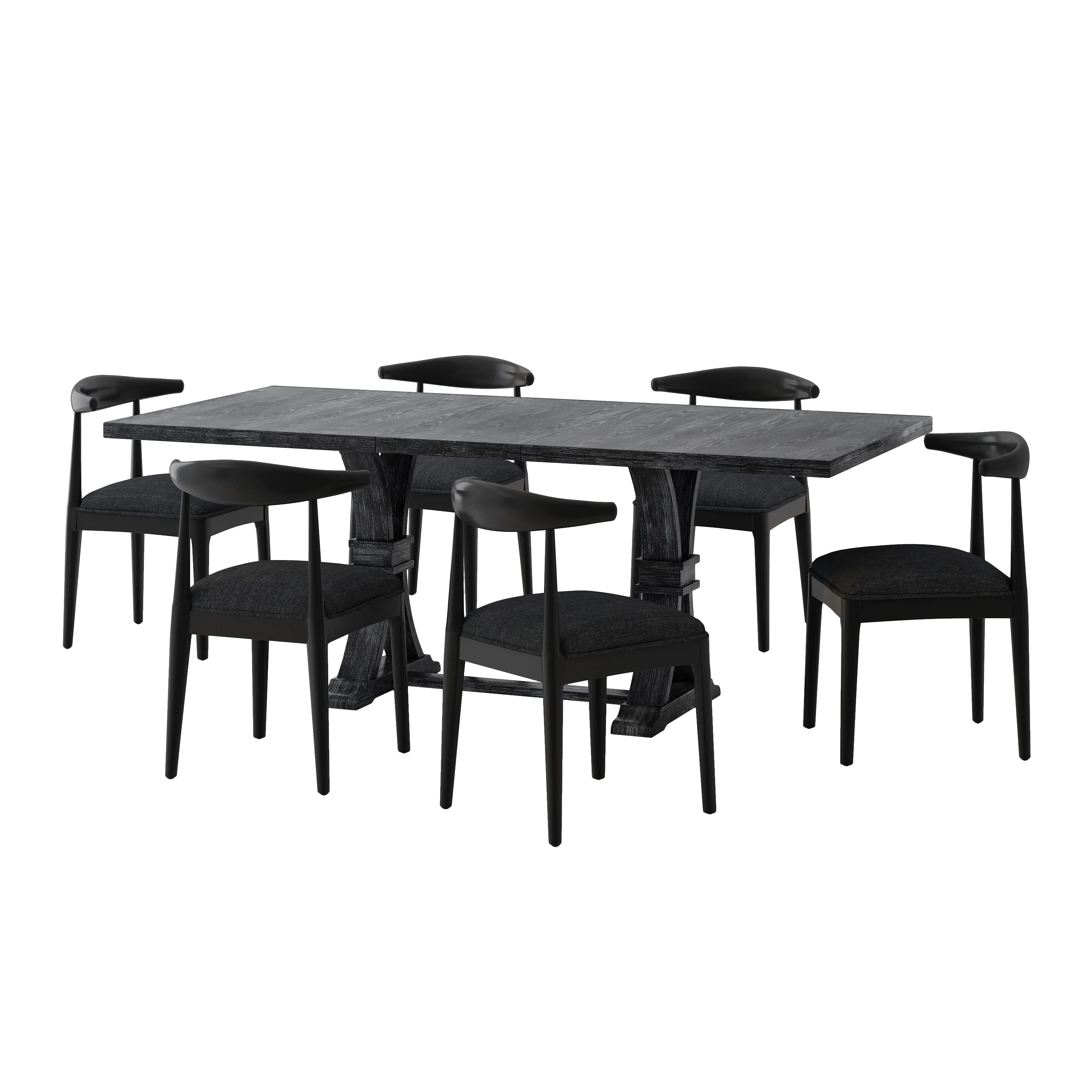 Derring Contemporary Fabric Upholstered Wood 7 Piece Dining Set - furnishings