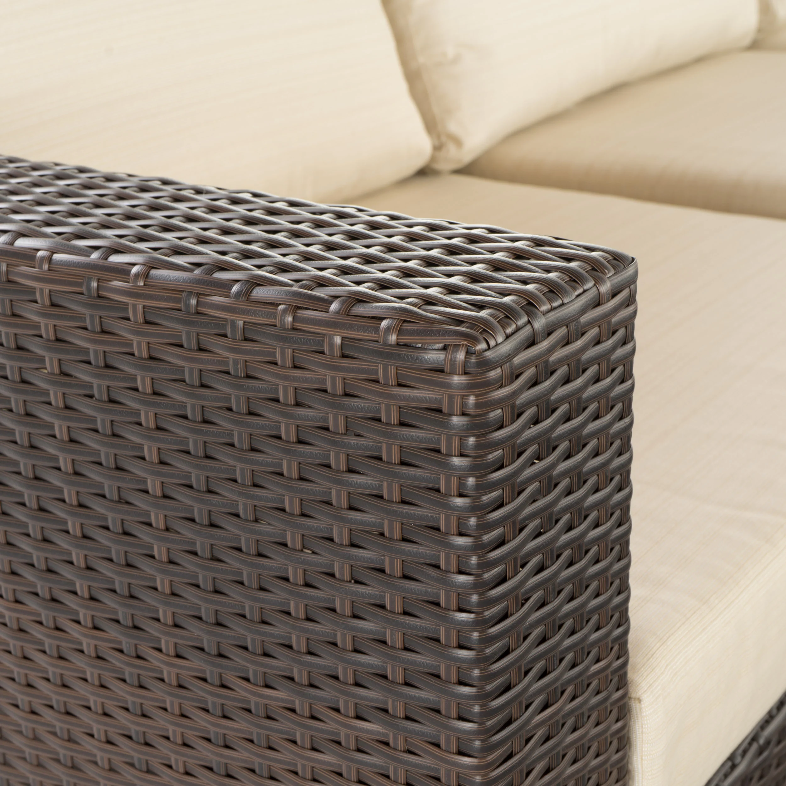 Santa Rosa Outdoor 7 Seat Dining Sofa and Ottoman Set with Aluminum Frame - furnishings