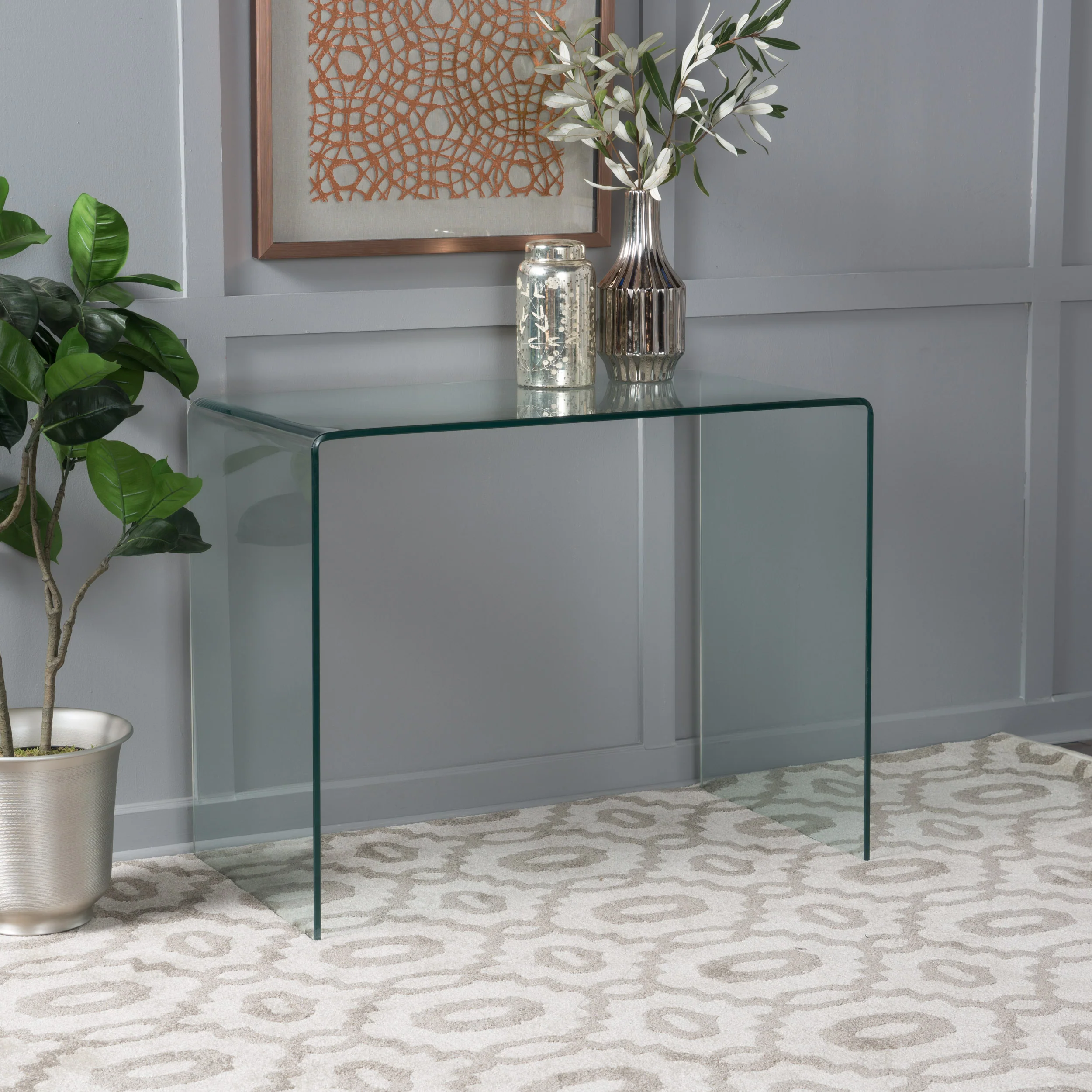Classon Modern Rectangular Tempered Glass Console Table - furnishings